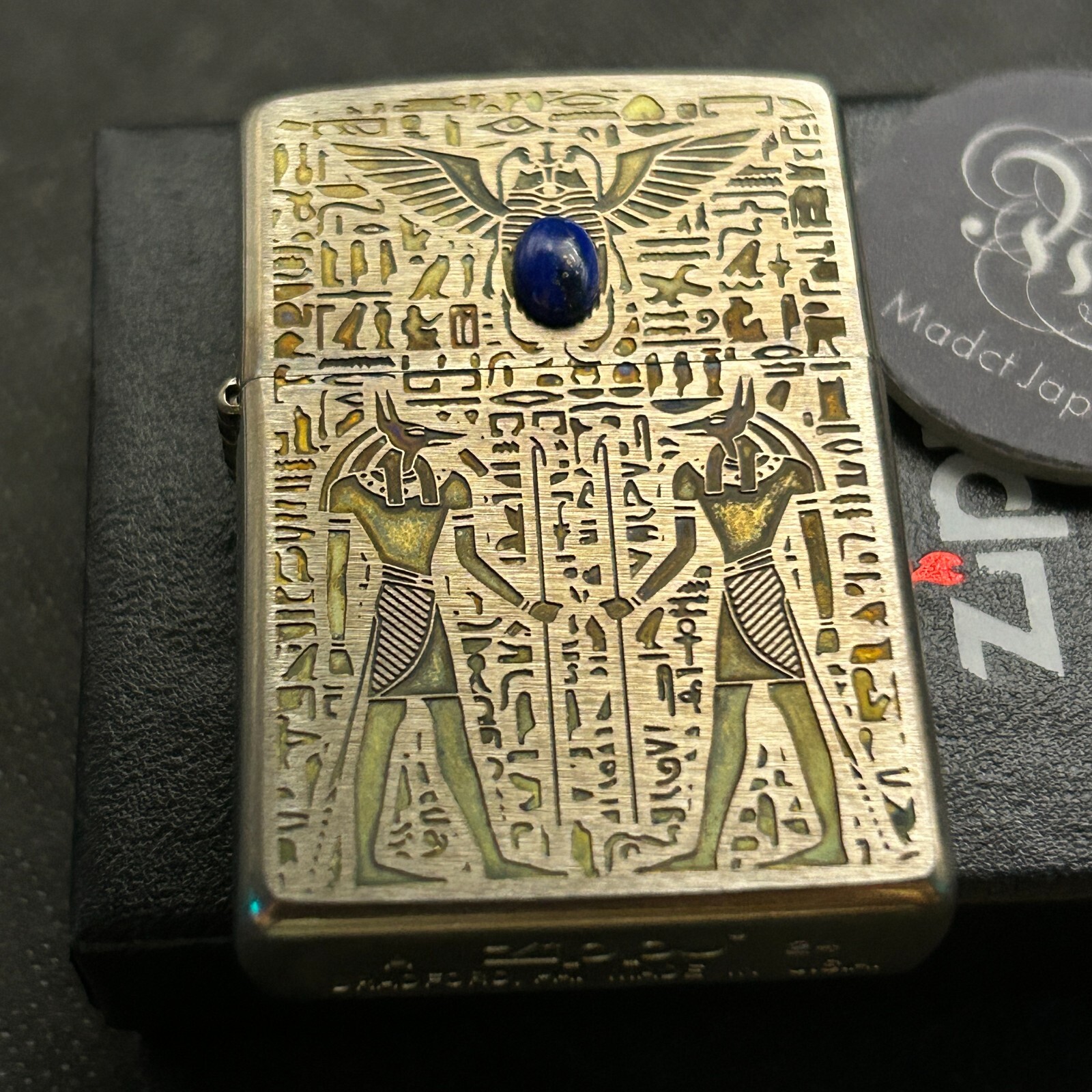 Zippo Anubis Egyptian Mythology Lapis Lazuli Antique Gold 2 Sided Processing