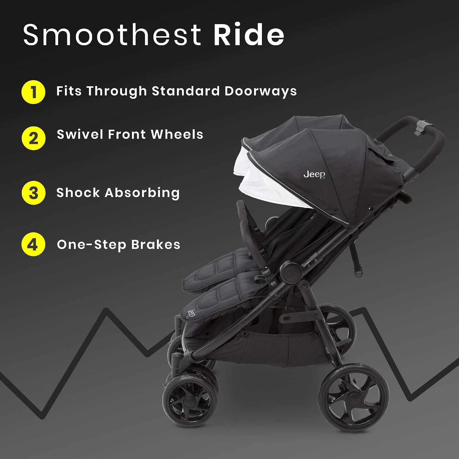 Jeep Destination Ultralight Side X Side Double Stroller, Midnight