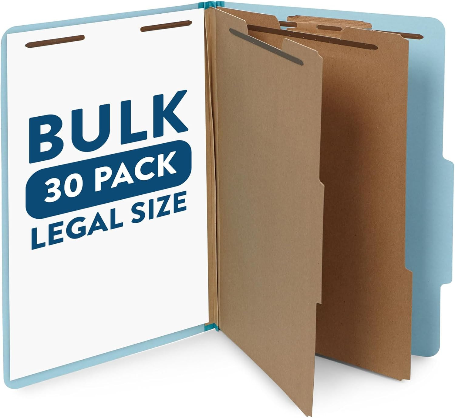 Light Blue Legal Size Classification Folders with Dividers - 30 Pack