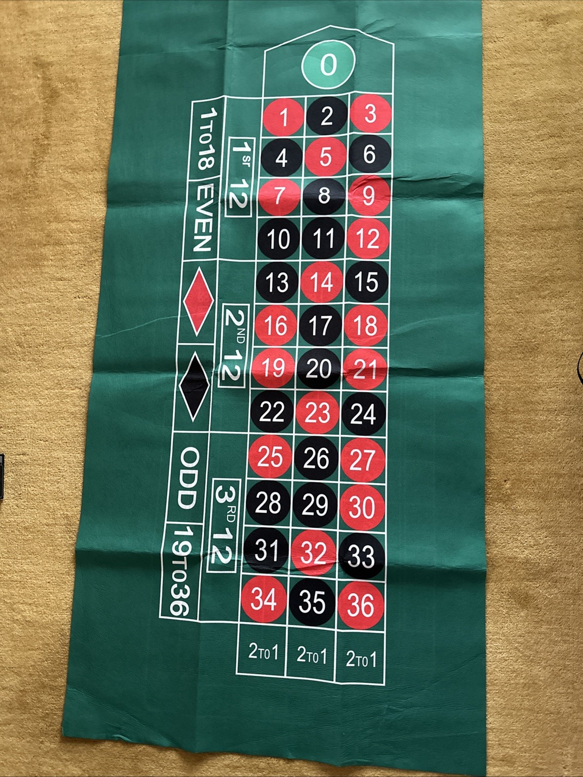 Large Craps & Roulette Table Top Felt Double Sided 70” X 35”