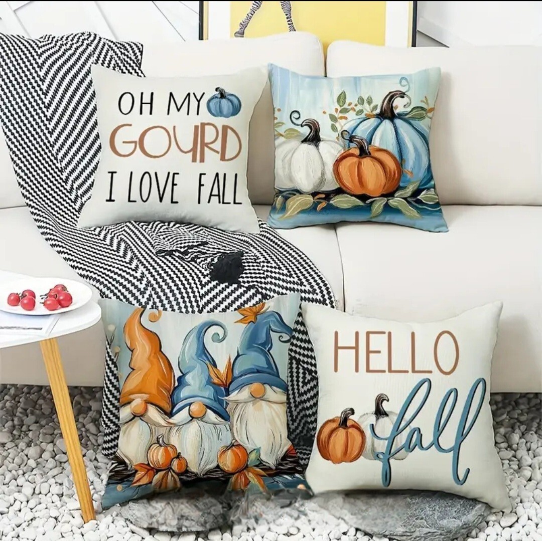 Fall Pillow Throw Covers Gnomes Decorative Autumn Pumpkin Thanksgiving 4 Pc