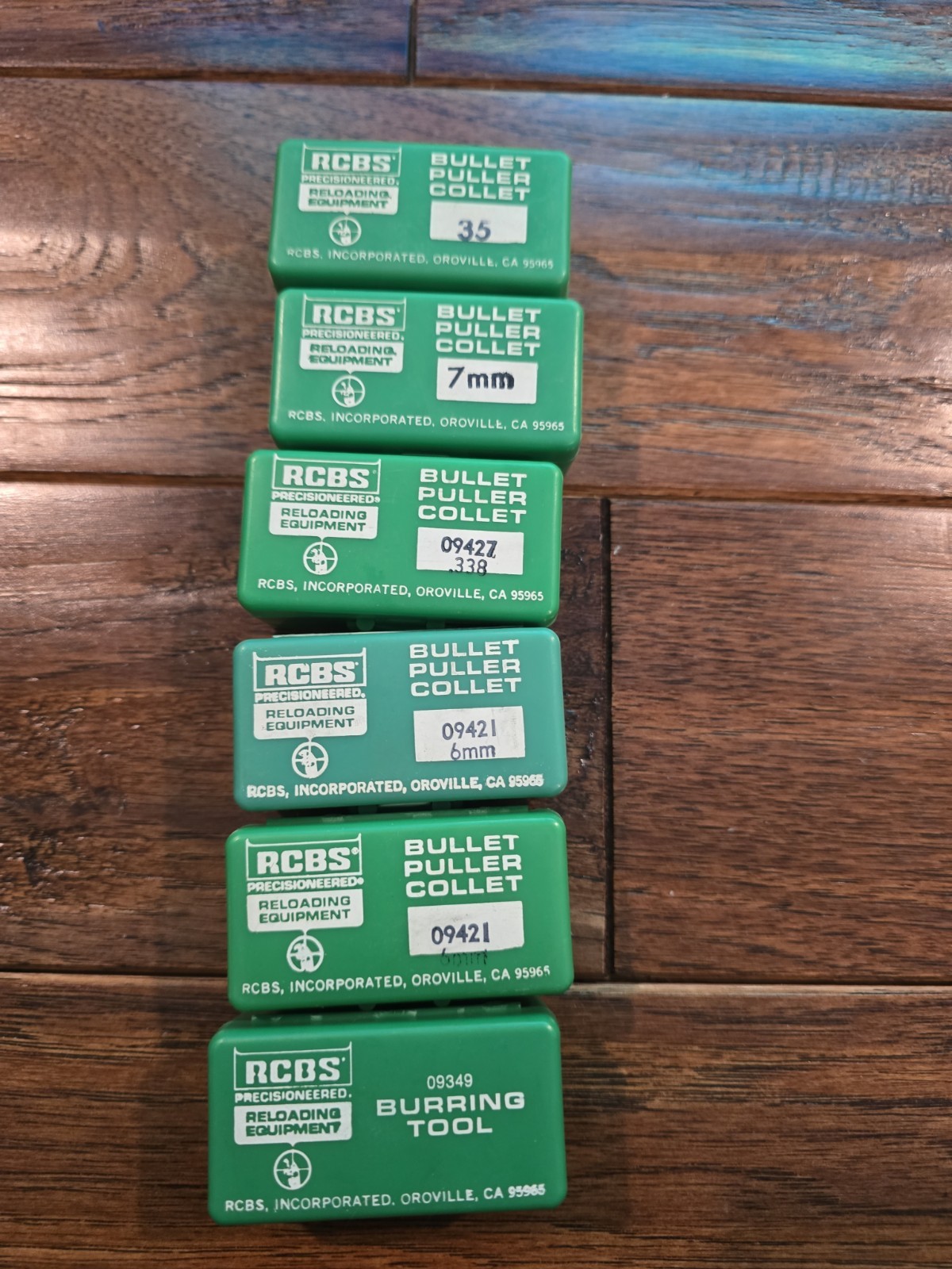 RCBS Bullet Puller Collet Lot Of 6.   35, .338, 6mm, 7mm And Burring Tool