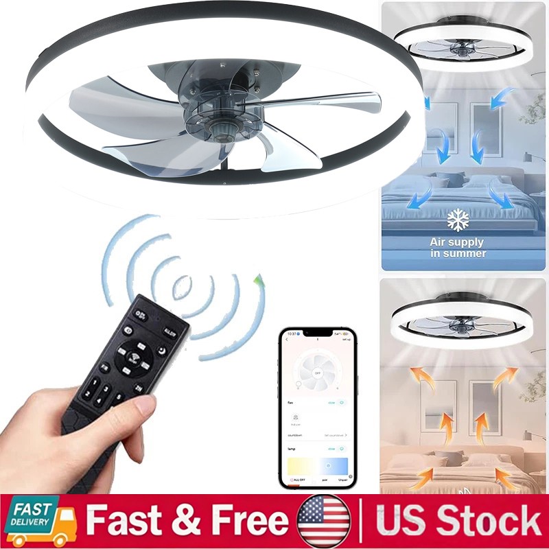 20" Modern Fan Lights Flush Mount LED Ceiling Light kit With Remote APP Control