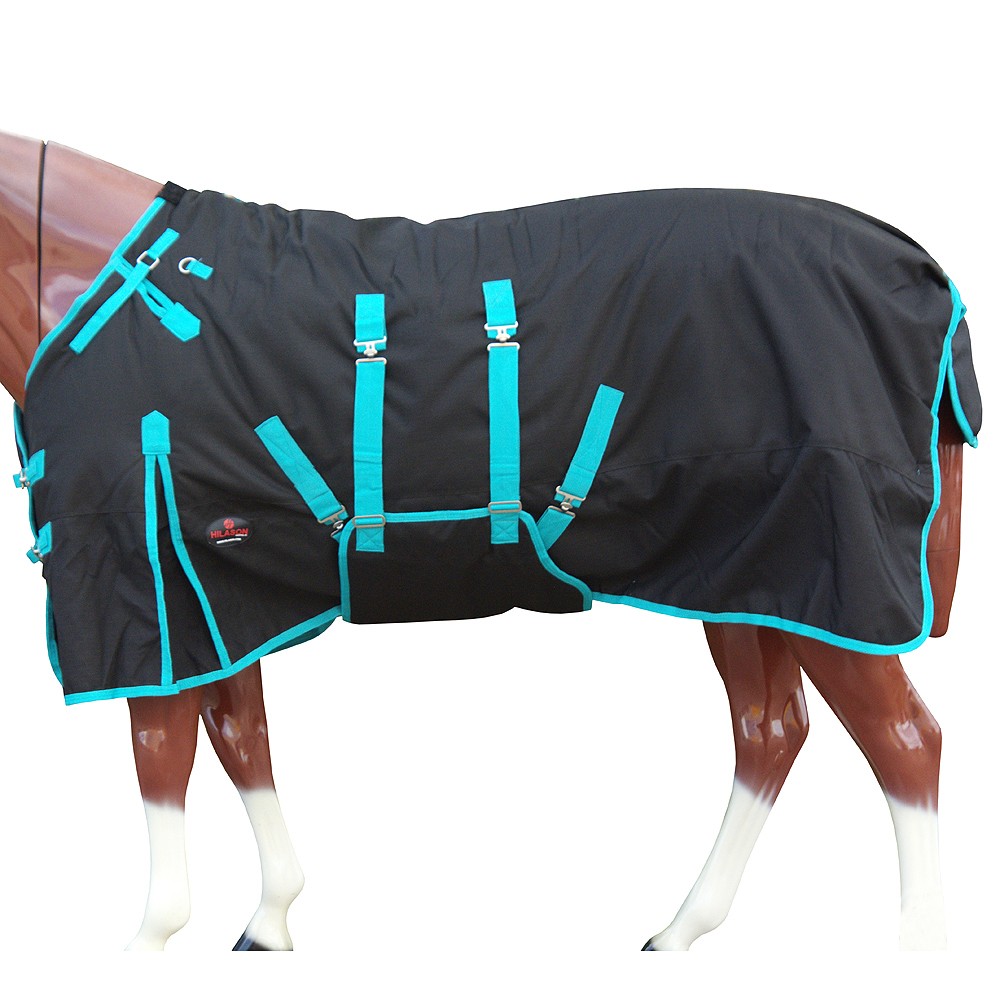 Black With Turquoise Trims 84 inch HILASON 1200D Winter Waterproof Poly Horse