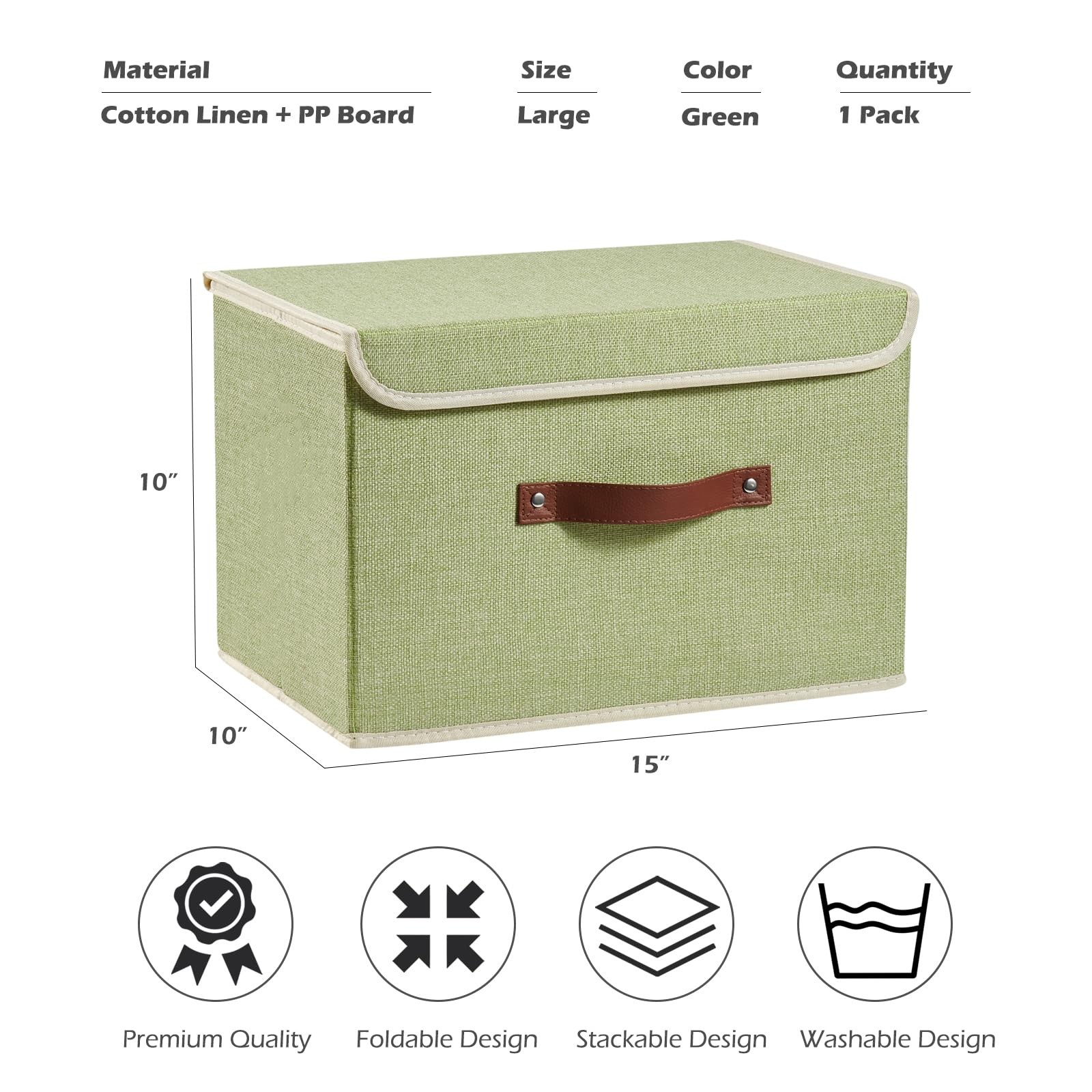 Storage Boxes with Lid Cotton Linen Fabric Storage Bins Organizer Container D...