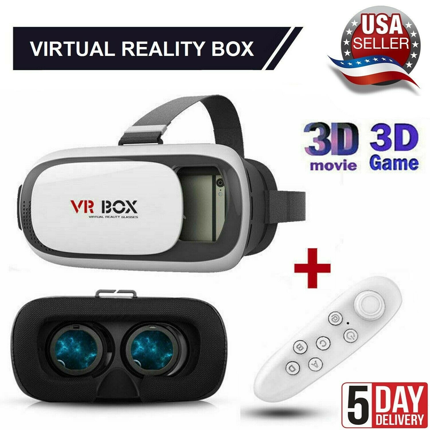 Virtual Reality VR Headset 3D Glasses Goggles With Remote for iPhone / Samsung