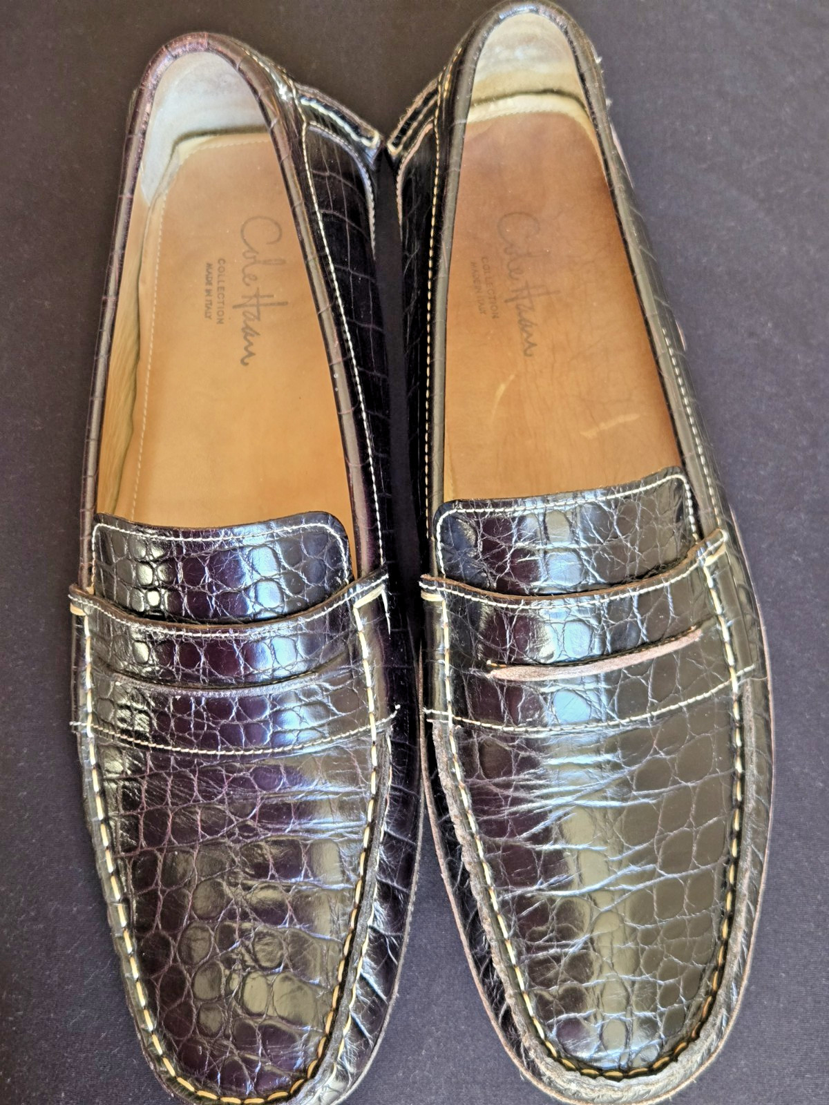 Cole Haan Brown Leather Croc Print Mens Size 11M Driving Moccasin Loafer Slip On