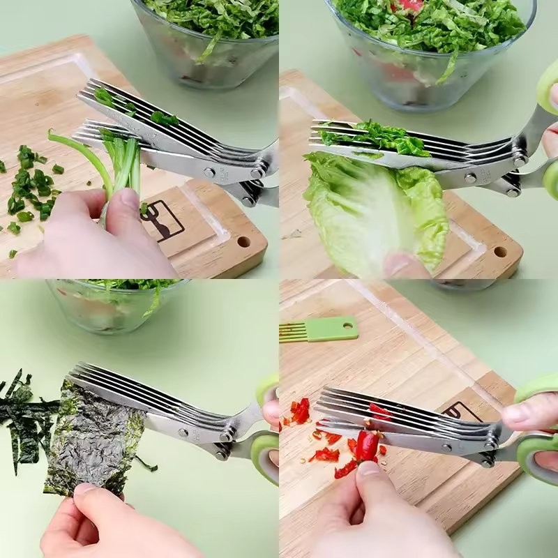 Multi-Purpose 5-Blade Kitchen Scissors –Kitchen & Craft Use with Cleaning Comb