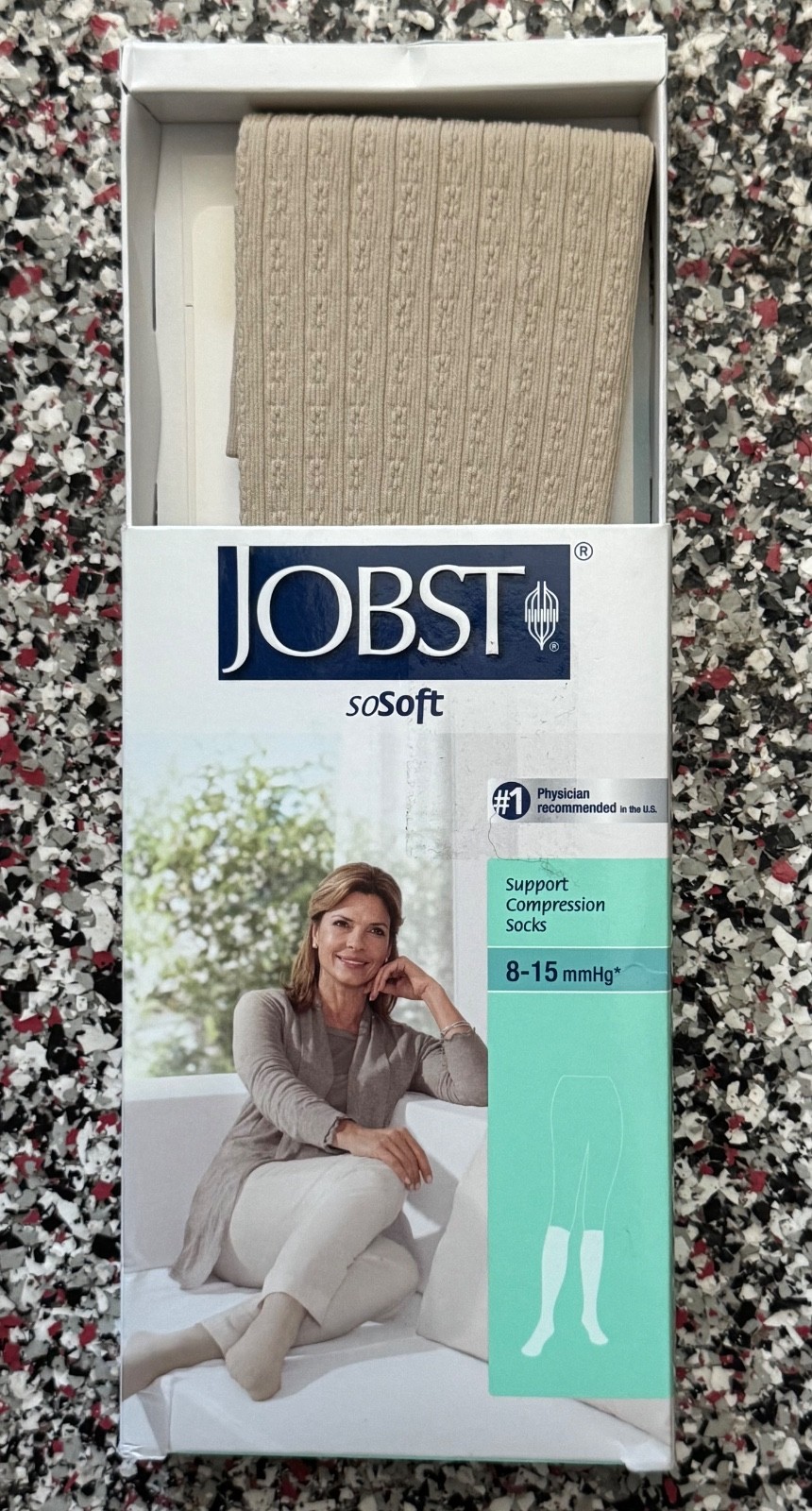 120240 Jobst soSoft Women's 8-15 mmHg Brocade Knee High Small Sand NEW in Box