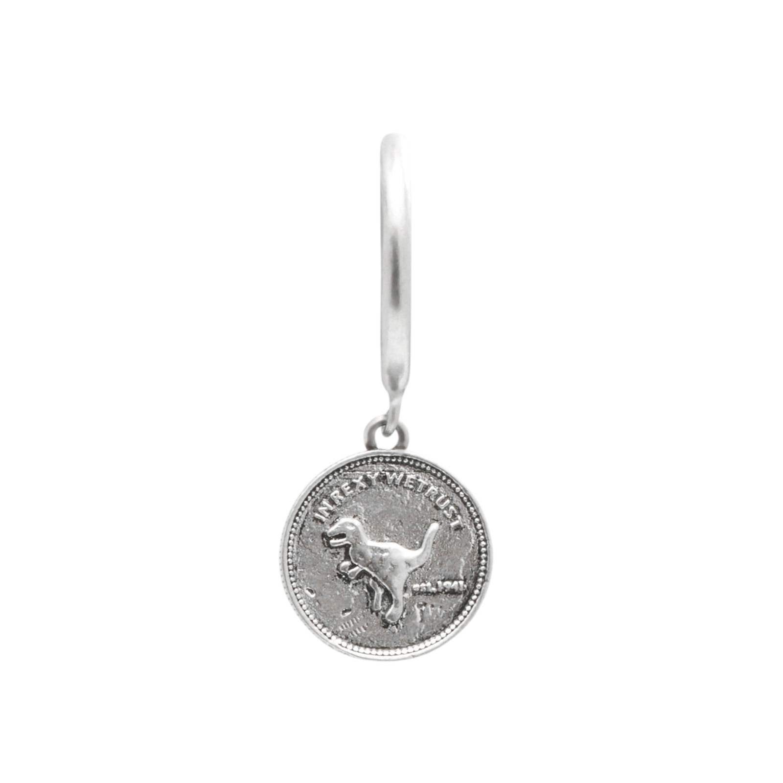 COACH Sterling Silver Rexy Coin Huggie Earring (Single)