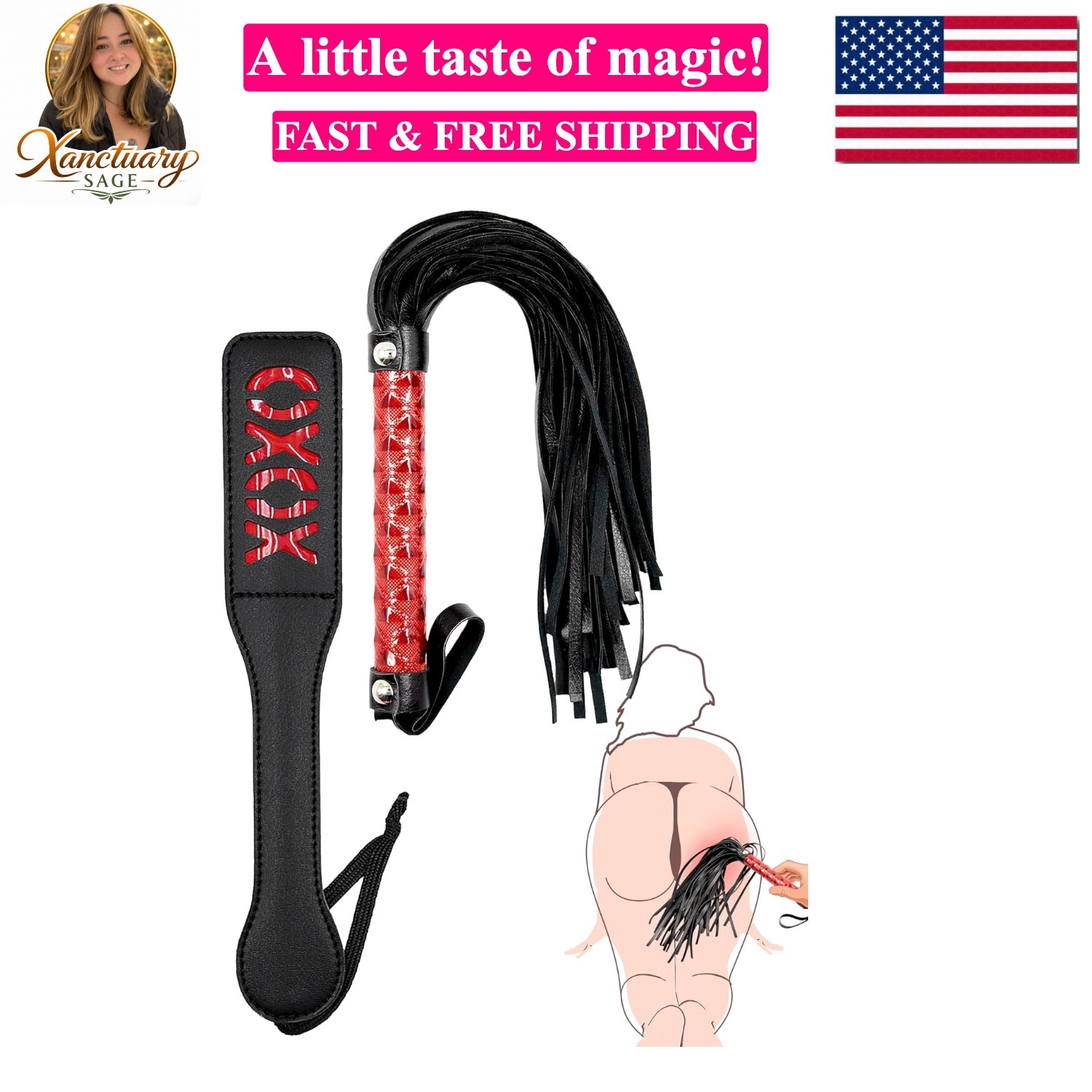 Sexy Whip for Bedroom Play and Faux Leather Paddle for Adults Play, Faux Leat...