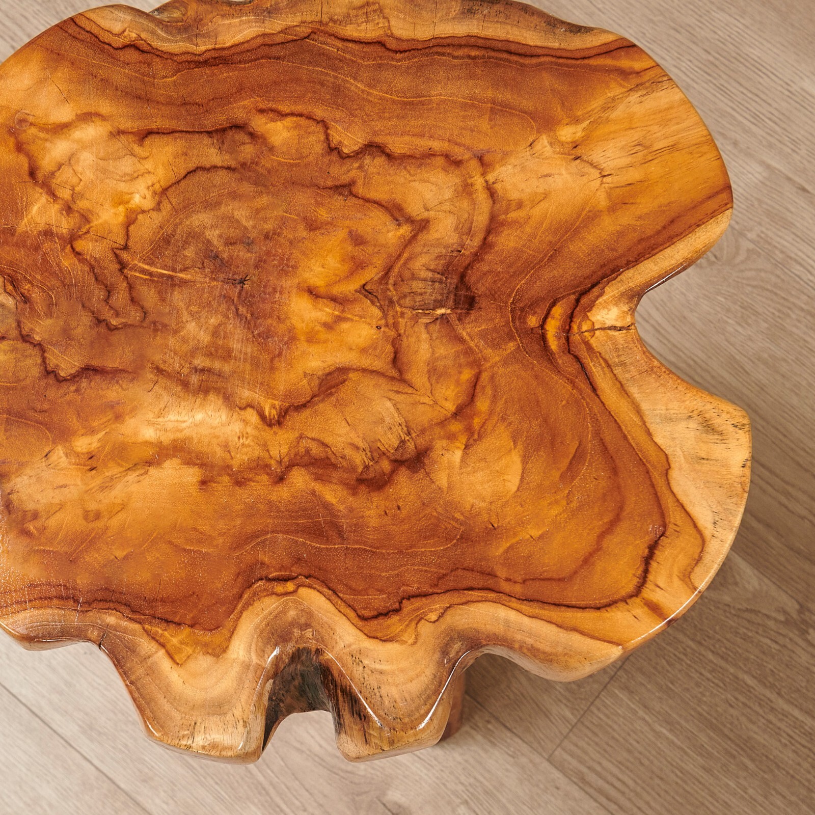 Rustic Teak Tree Stump Table – Live Edge Side Table or Stool, Natural Wood, Gift