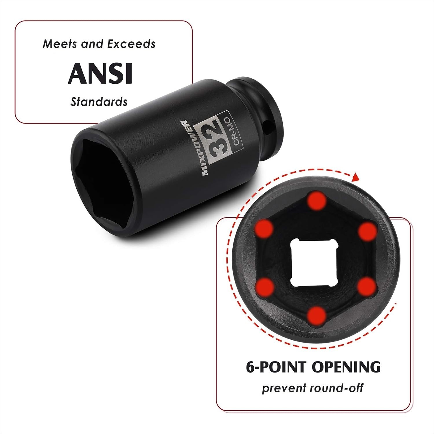 1/2" Drive Deep Impact Socket, 32mm CR-MO with Black Phosphate Finish