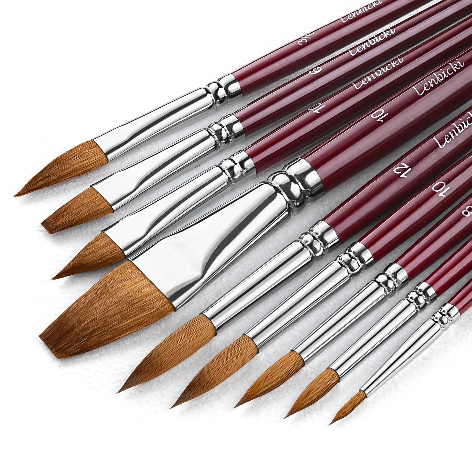 9 PCS Sable Professional Watercolor Paintbrushes Round Flat Cat's Tongue