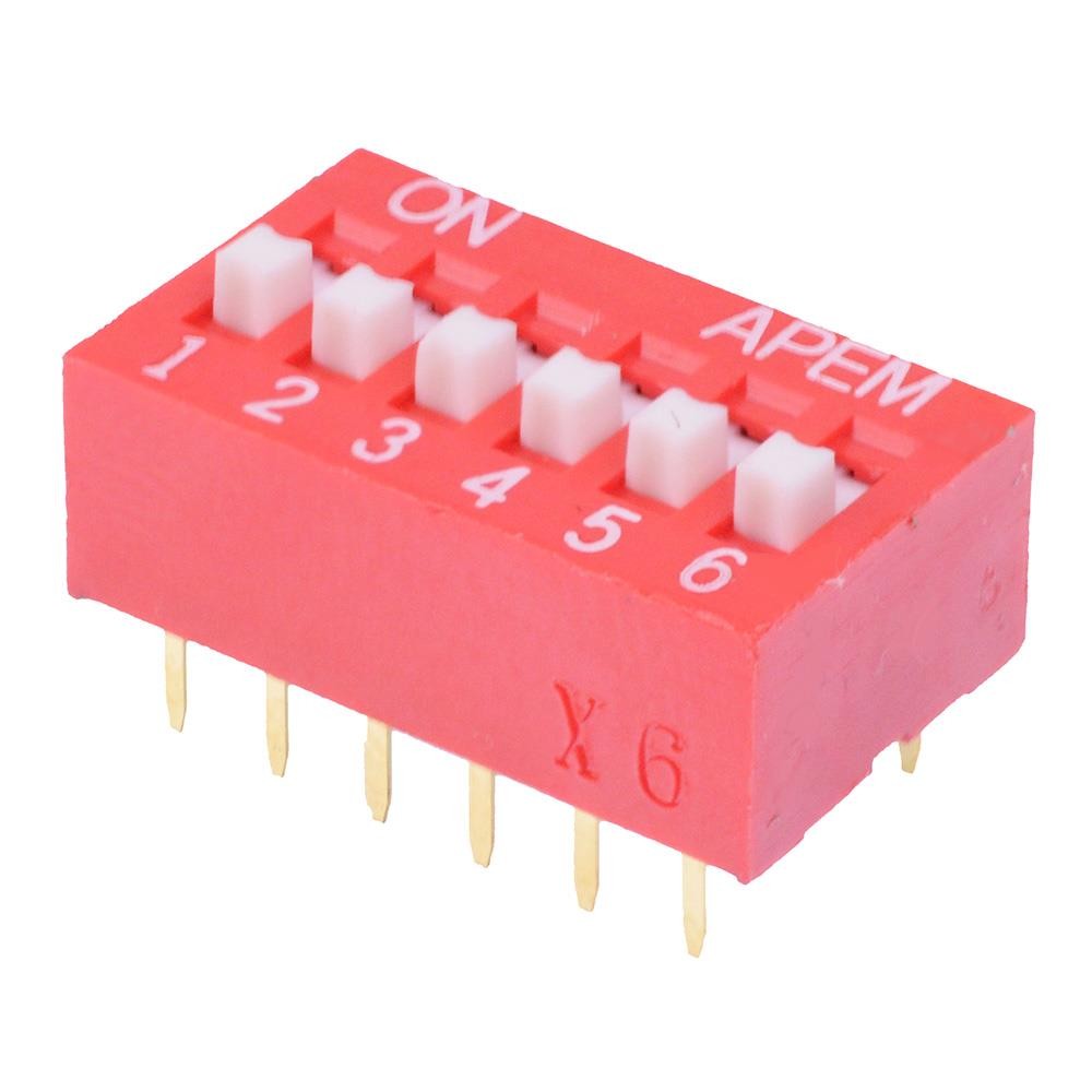 NDS-06-TV APEM 6 Way Raised Actuator DIP Switch SPST