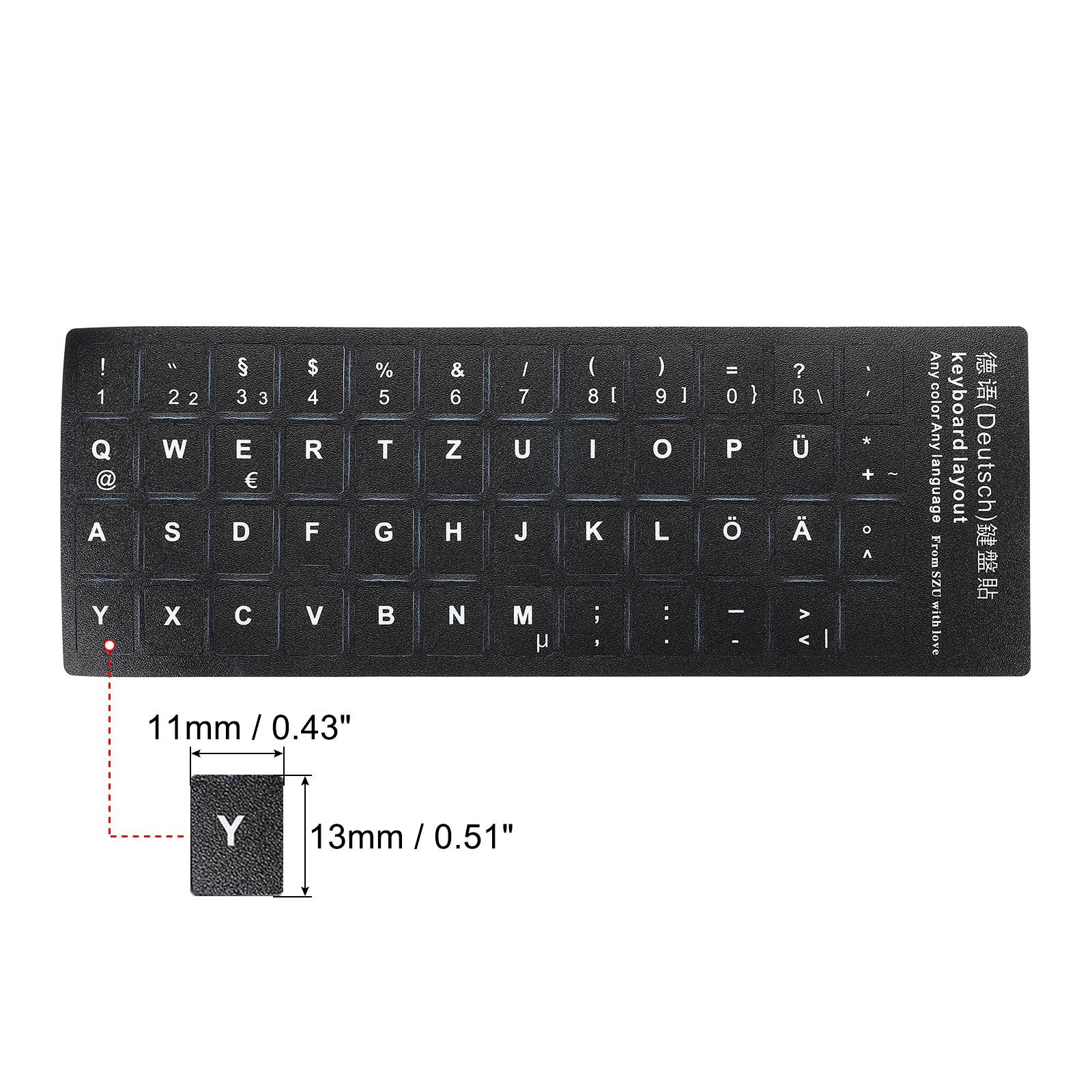 German Keyboard Stickers, 2Pcs Computer Cover, Black Background White Lettering