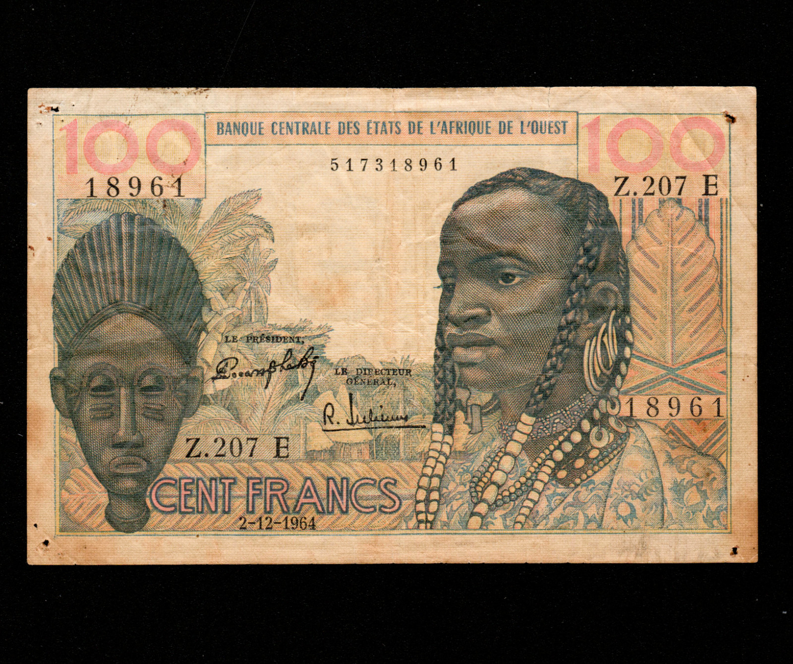 West African States 100  FRANCS  1964 * MAURITANIA * E * P-501Eb  *signature 3*
