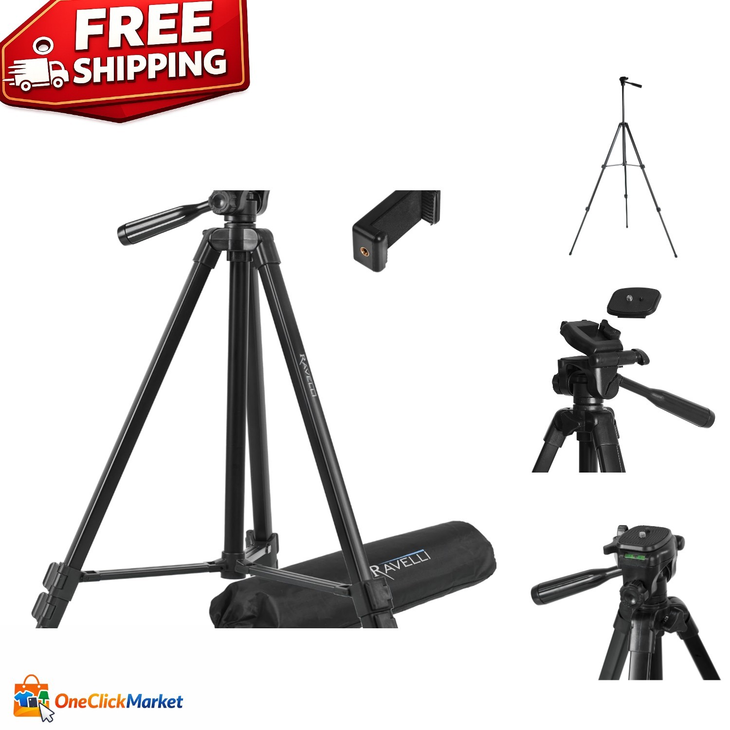 Professional Grade 53" Tripod with Smartphone Mount – Lightweight & Travel Ready