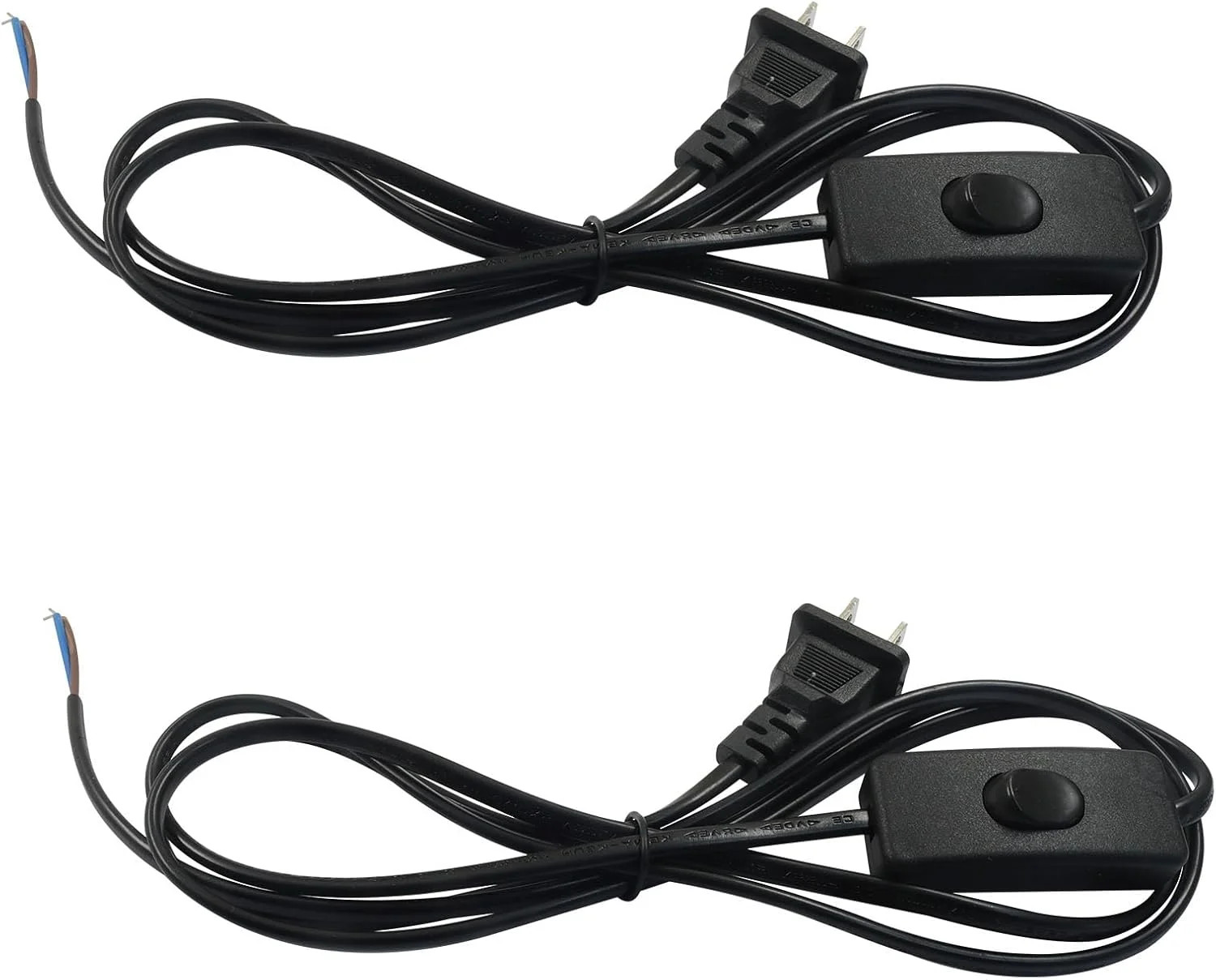 2 Pcs 6 Feet Black Lamp Cord with Switch Plug - 2 Prong Power Cord with On/Off S