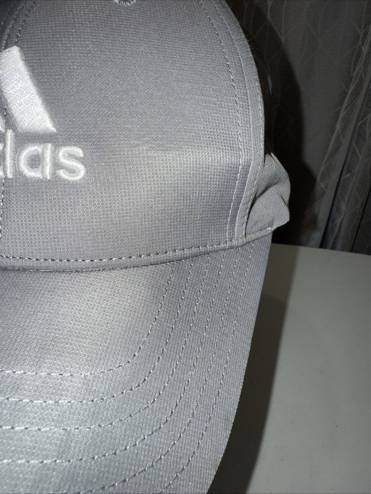 Adidas w Logo in White on Gray Polyester Light Weight Gray Hat Cap Hook Loop EUC