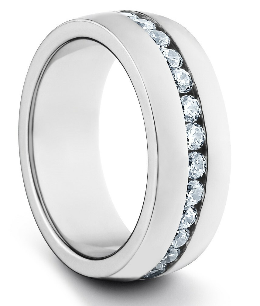TungstenMasters 8MM/6MM TITANIUM Mens/Womens Silver Wedding Band Diamond Ring