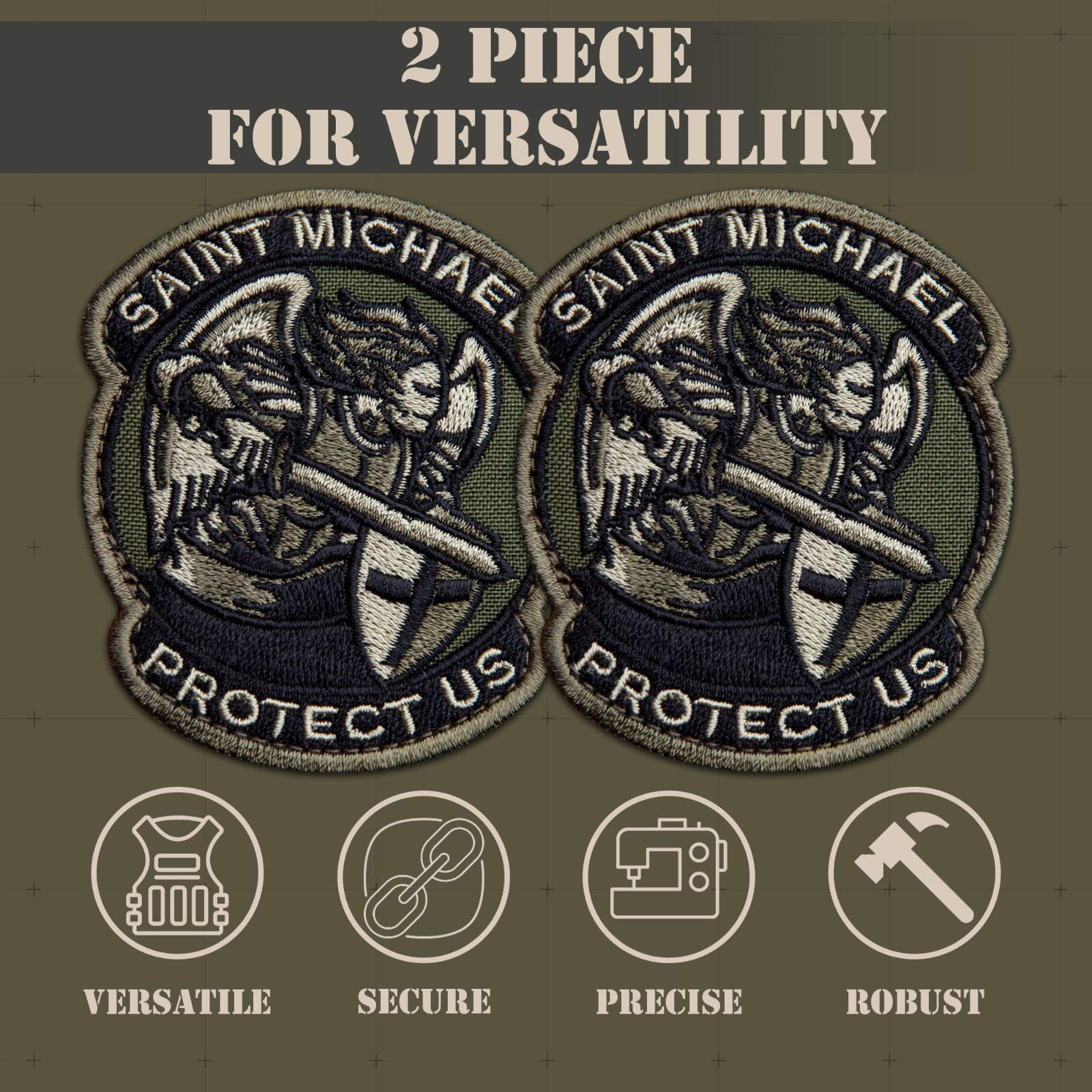 2Pcs Saint Michael Patch, Embroidered Hook & Loop Morale Military St Michael