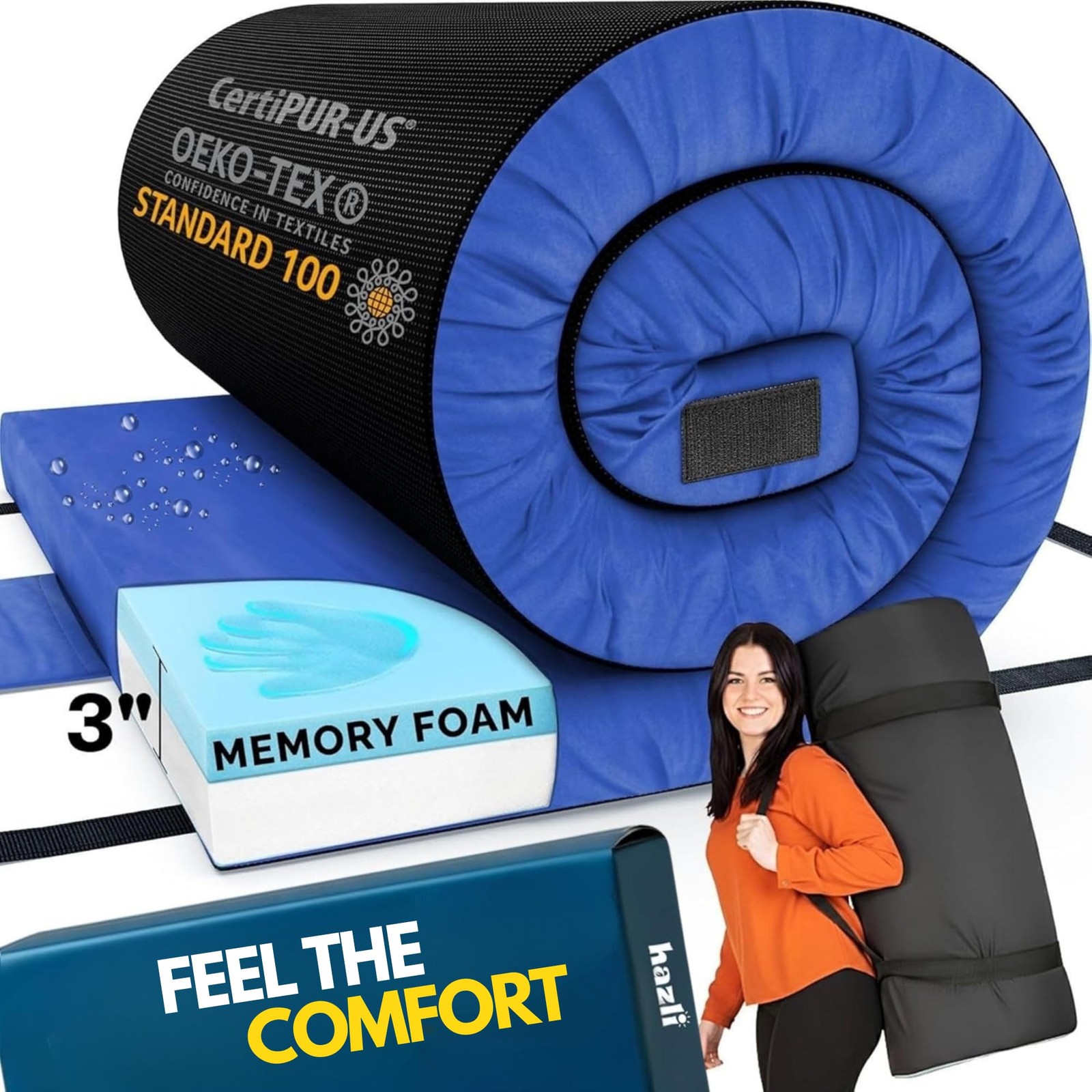 3" Matrix AirCell Memory Foam Camping Mattress Pad - Roll Up Mattress for Adu...