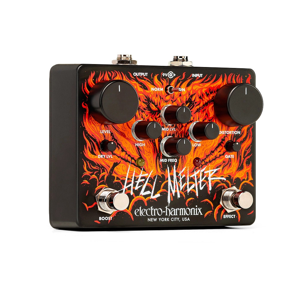 ElectroHarmonix Hell Melter Distortion Effects Pedal Black and Orange
