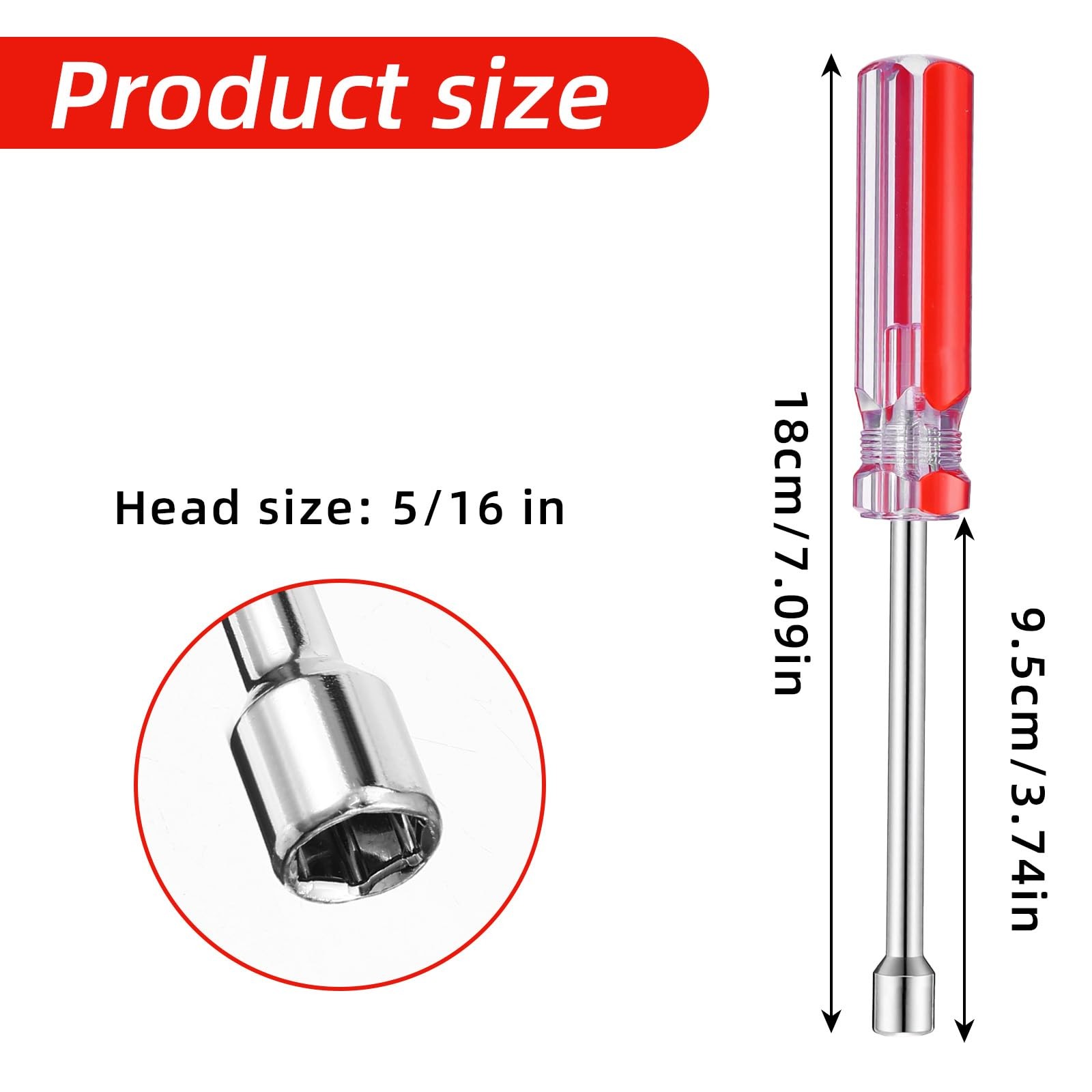 5/16 Inches Red Hex Socket Wrench Screwdriver