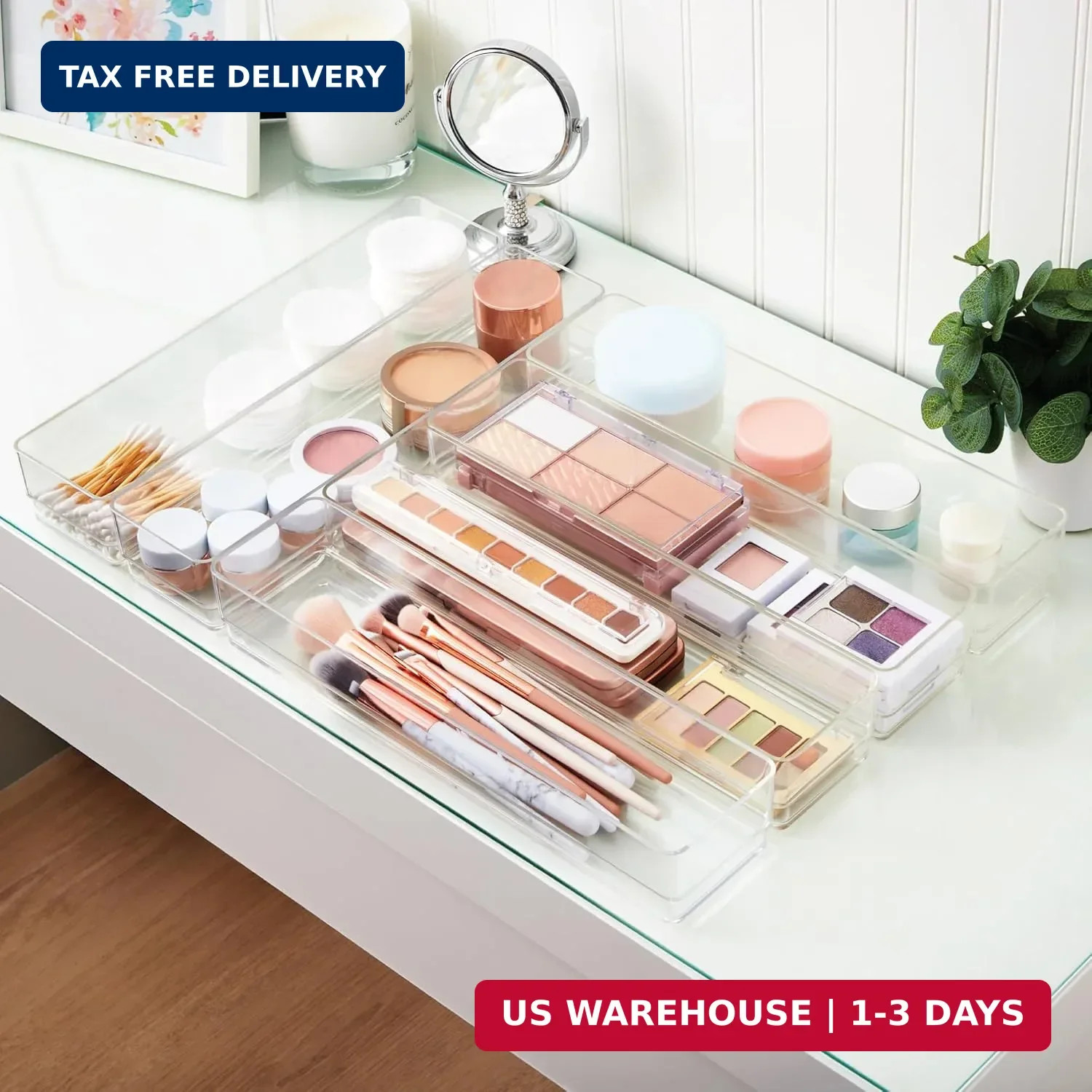 SimpleSort 6-Piece Stackable Clear Drawer Organizer Set | 12" x 3" x 2" Re