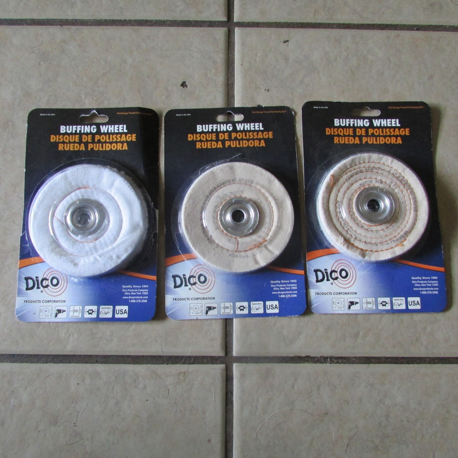 3 Dico Buffing Wheels for Metal/Plastics Etc - 4" Soft, 4" Medium, 4" Firm (1 B)
