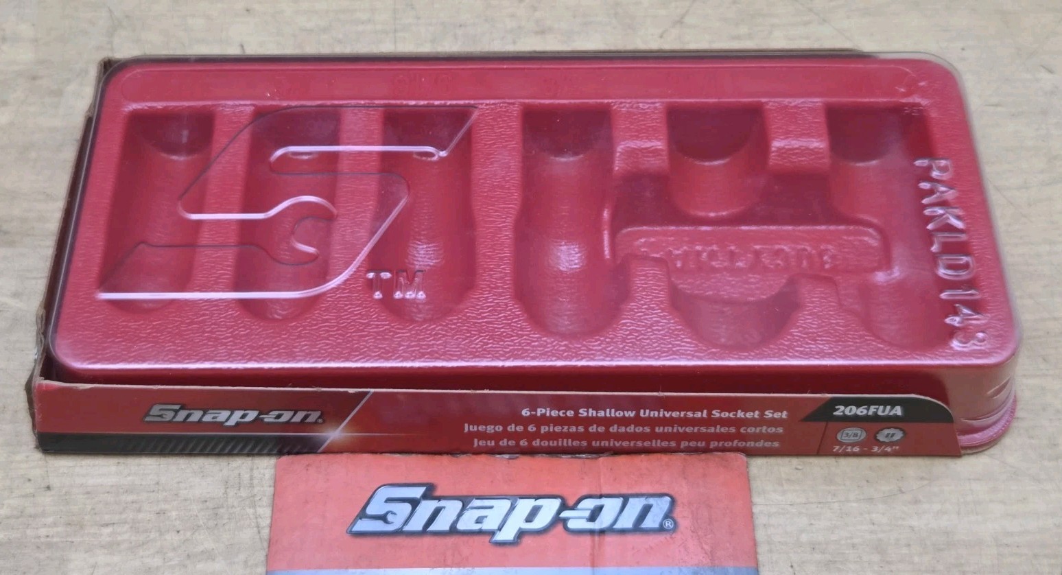 New Snap On PAKTY308 - Tray For 206FUA - 3/8" Drive 6 Pc SAE Shallow Socket Set