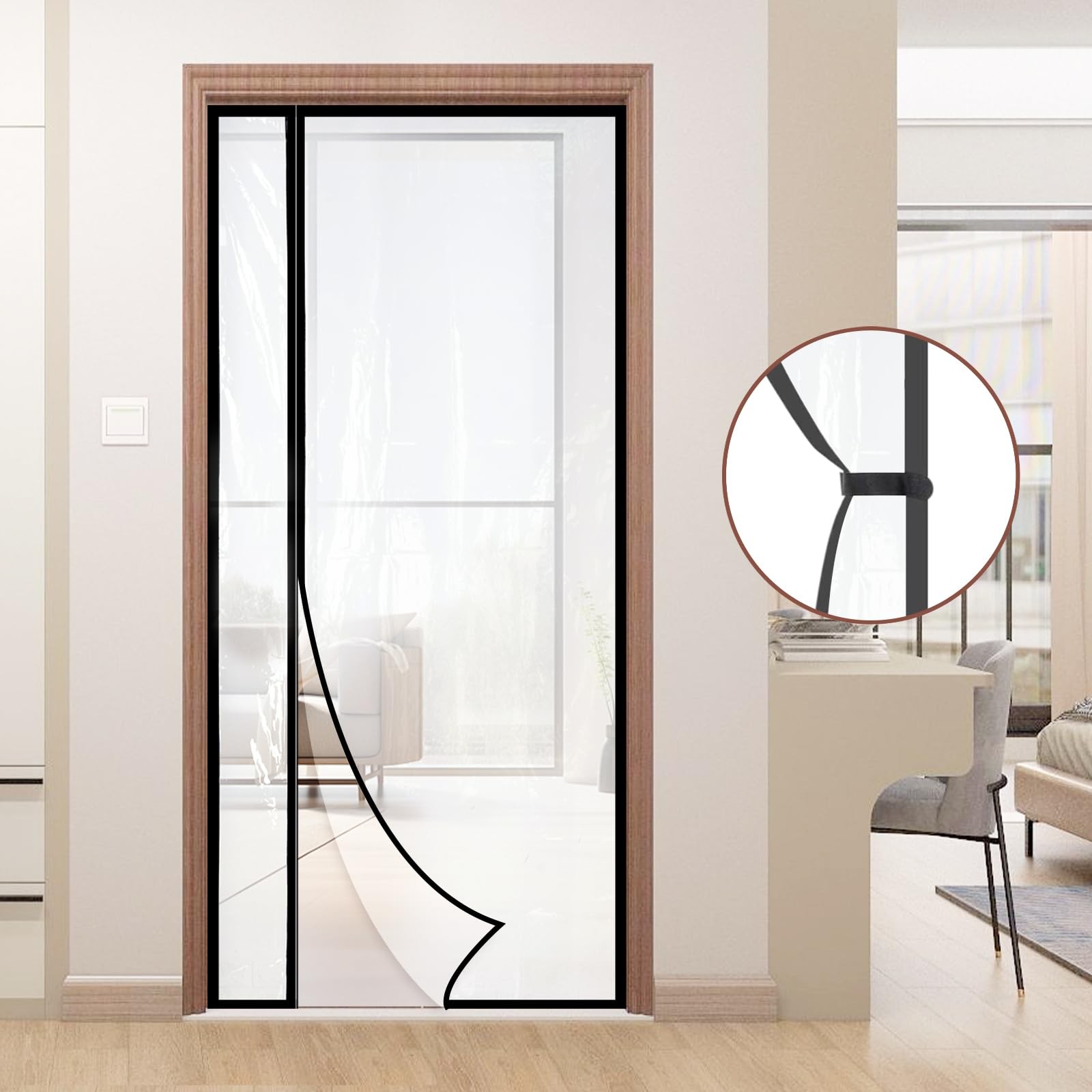 Transparent Insulated Door Curtain, Magnetic Thermal Self-Closing Screen Door...