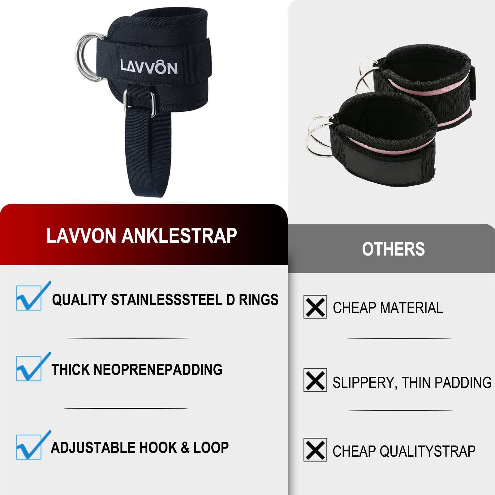 Ankle Straps for Cable Machines Kickbacks - Glute Workout Cuffs Padded