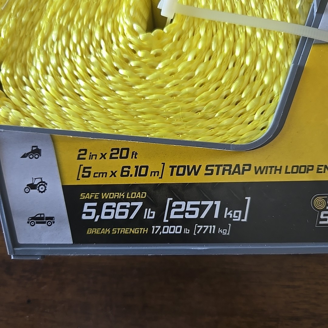 Smart Straps 20 ft Tow Strap With Loop Ends NEW