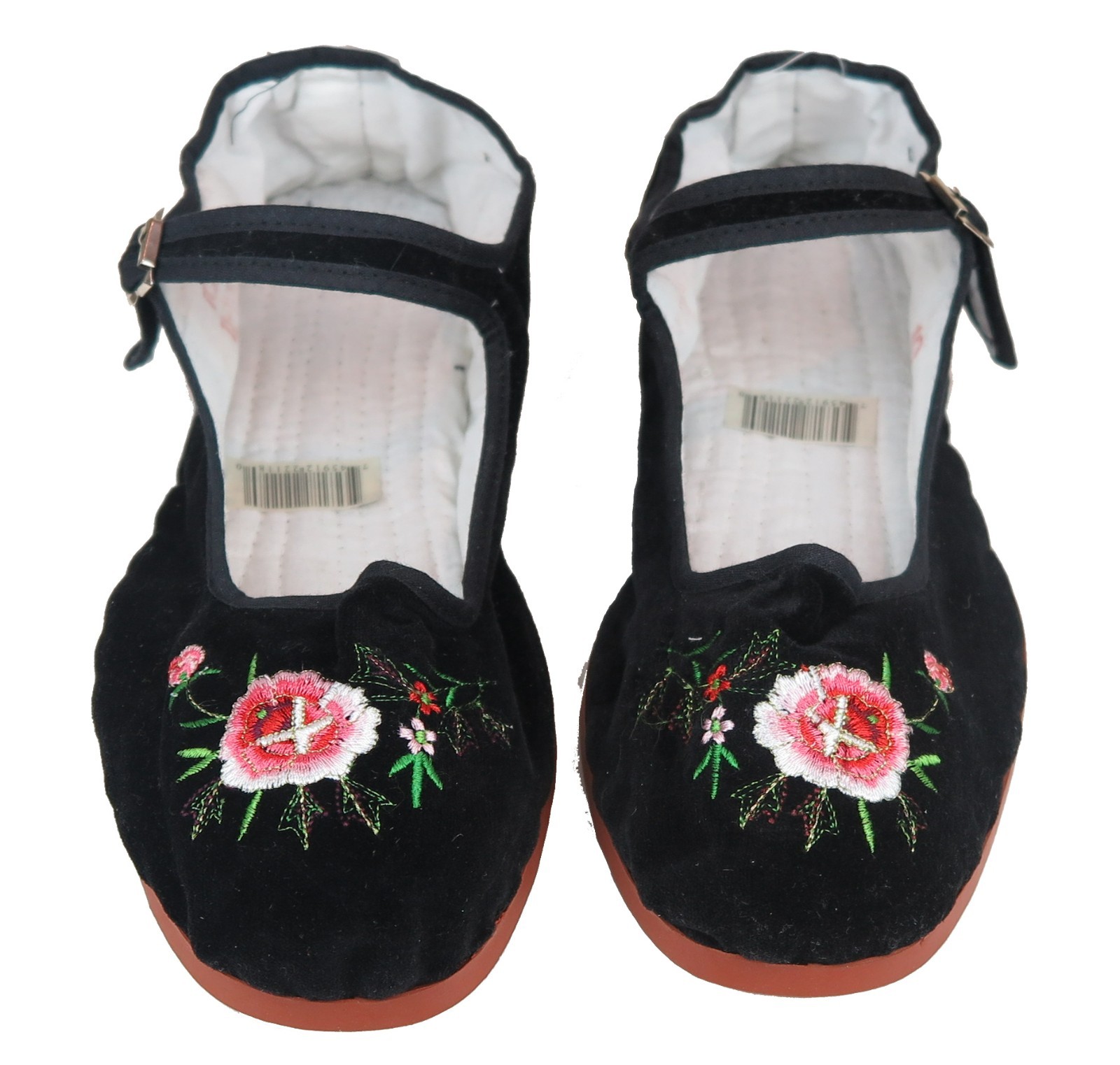 Women's Chinese Mary Jane Floral Velvet Shoes Slippers Black - Sizes 35-40 New