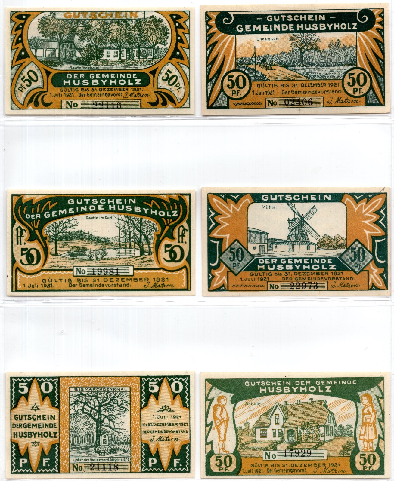 1921 Germany Husbyholz Notgeld 6 Note Set (3089)