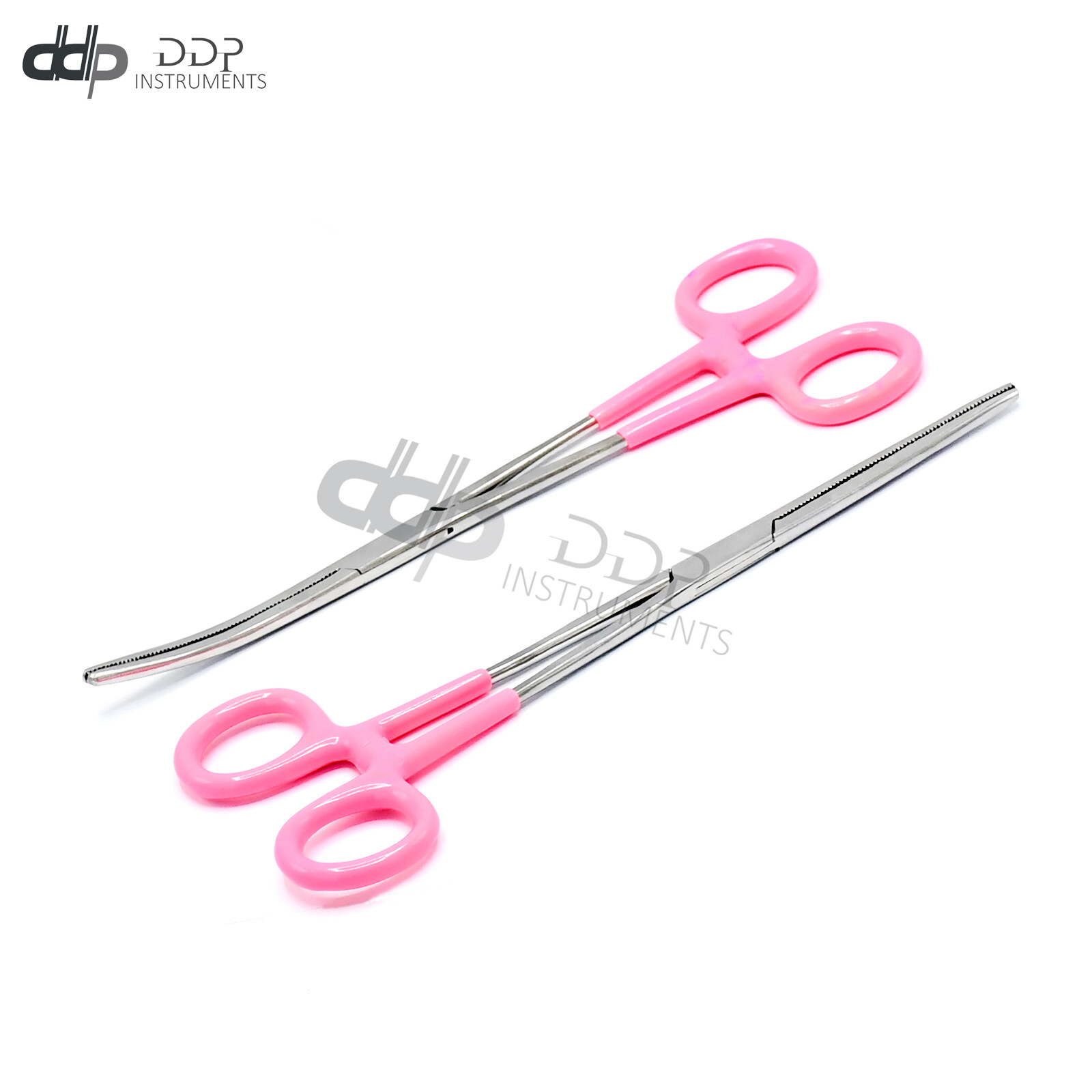 GERMAN STAINLESS ROCHESTER PEAN HEMOSTAT FORCEPS STR+CVD SERRATED TIP 10"-PINK