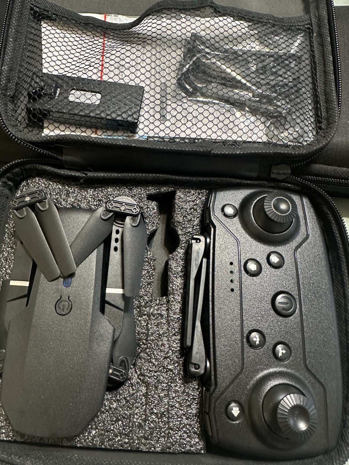 2 Foldable Toy Grade RC Quadcopter Drone Set, Remote Controllers, Batteries Case