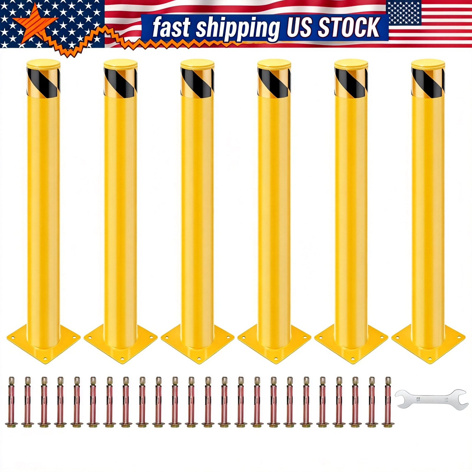 Heavy Duty Removable Steel Safety Bollard Posts 6 Pack - 48" Height x 4.5" Diam