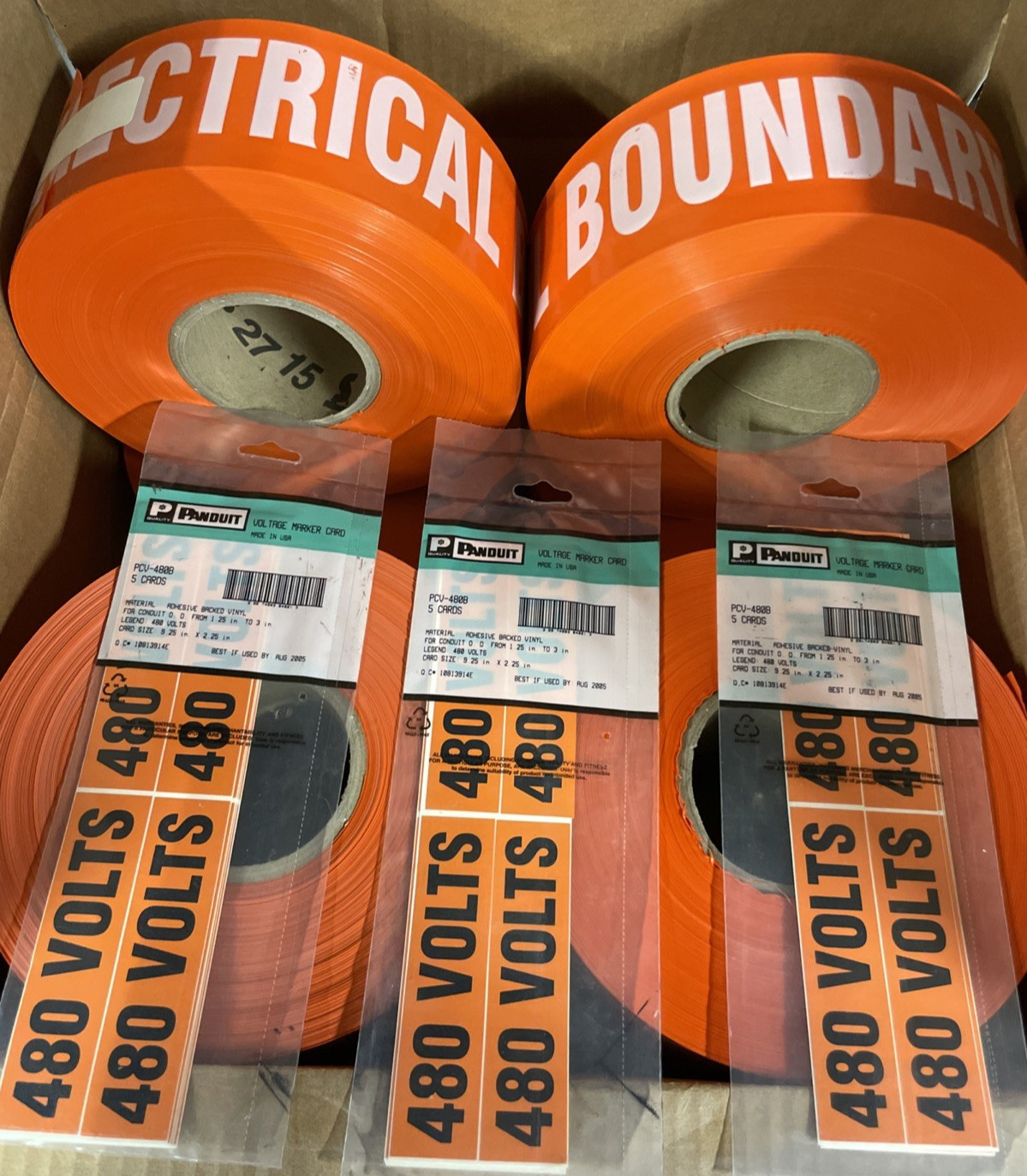 Barricade Tape "Electrical Boundary" 3"x 1000' White on Orange, Lot of 8