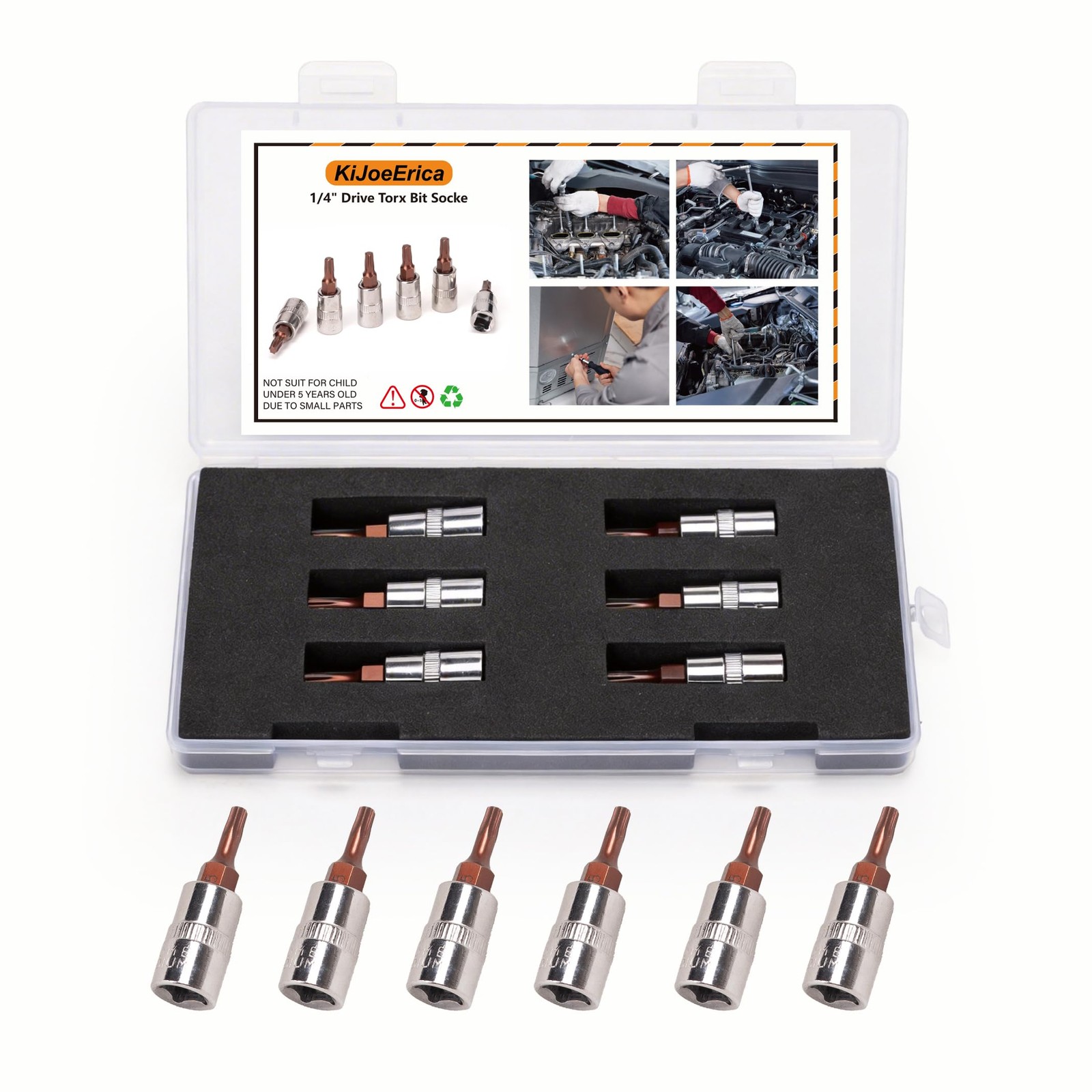 6pcs T30 Torx Bit Socket 1/4" Drive, S2 Steel Bits CR-V 38mm Length Torx sock...