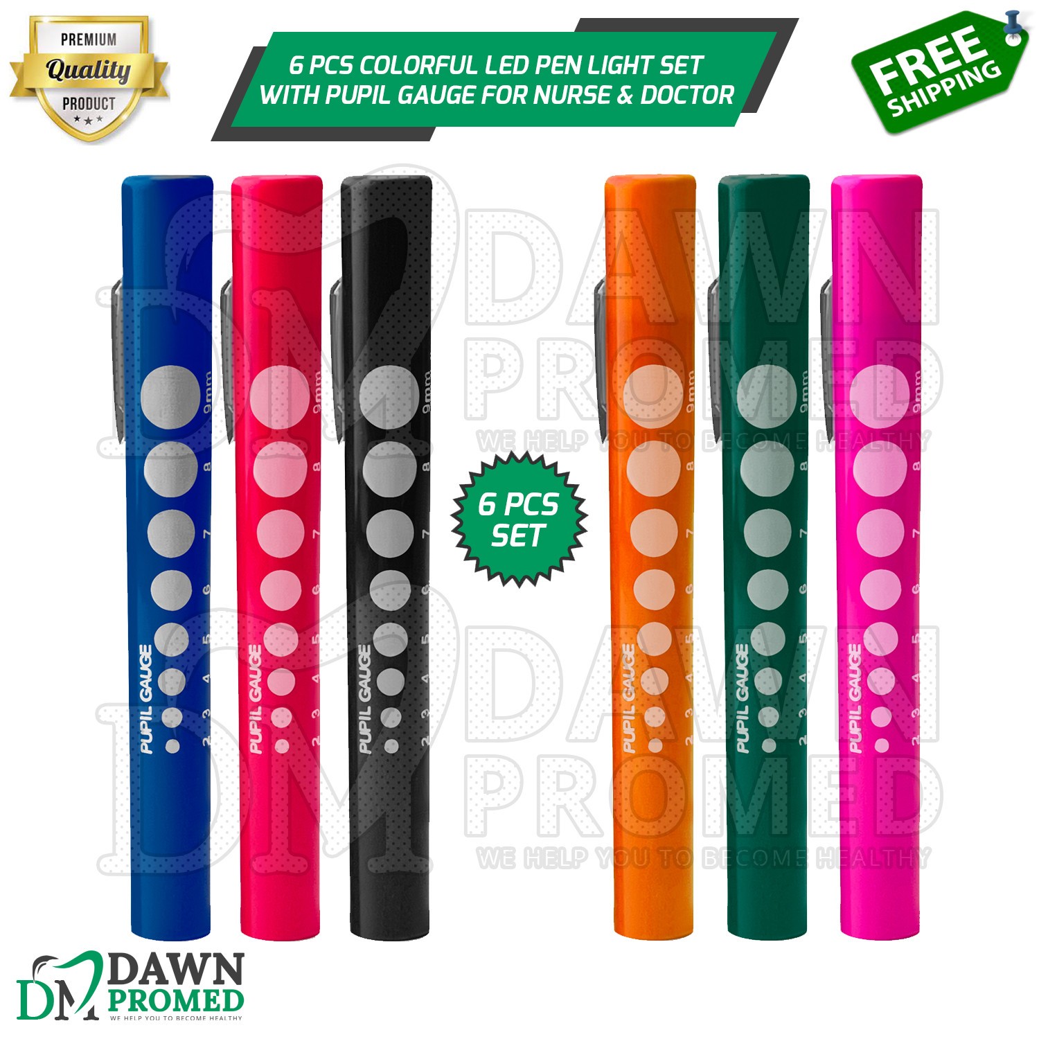 Pen Light 6-Pack Set - Colorful Pupil Gauge Penlights for Nurse Doctor paramedic