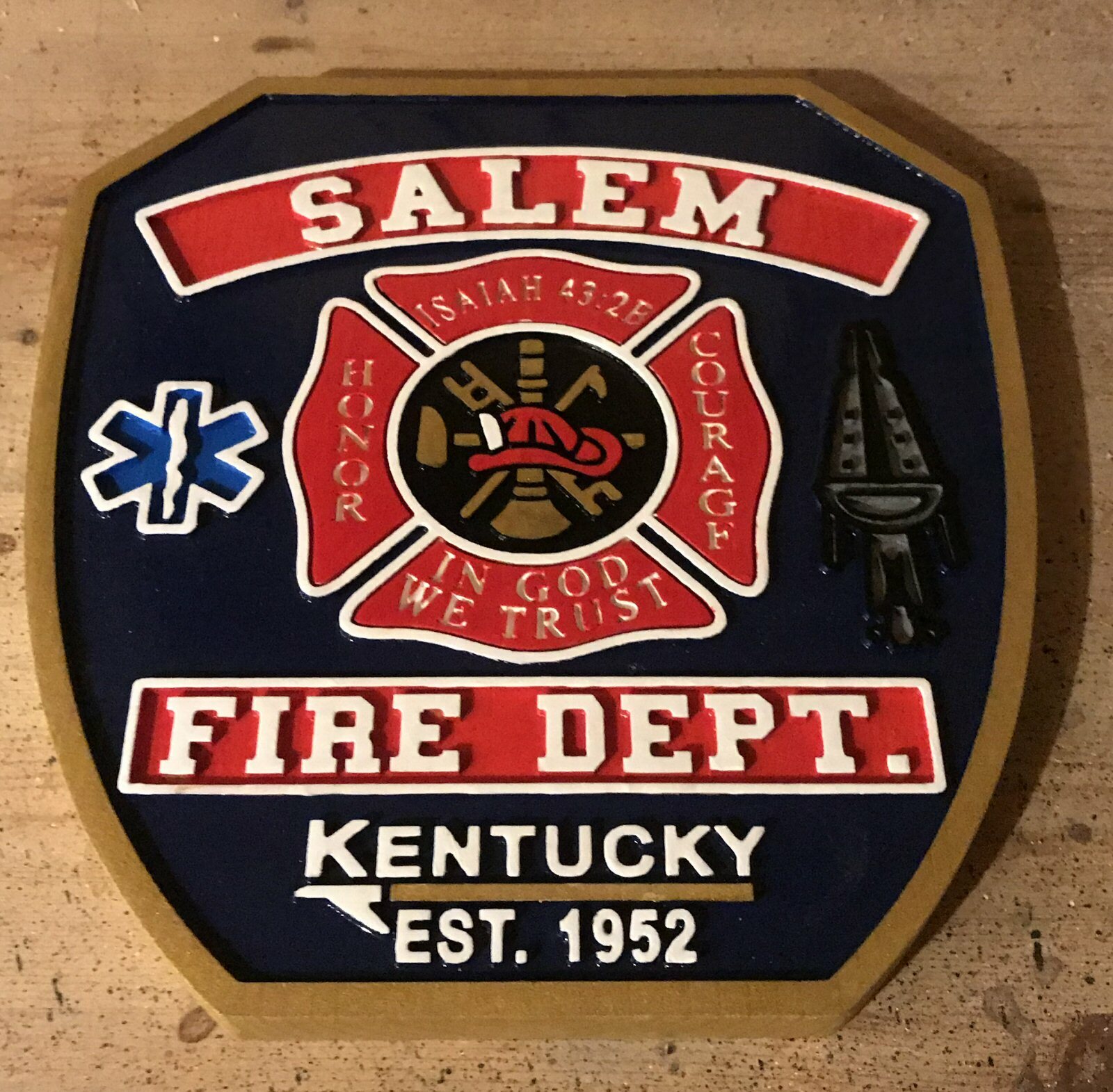 Fire Department Salem Kentucky 3D routed plaque wood patch sign Custom