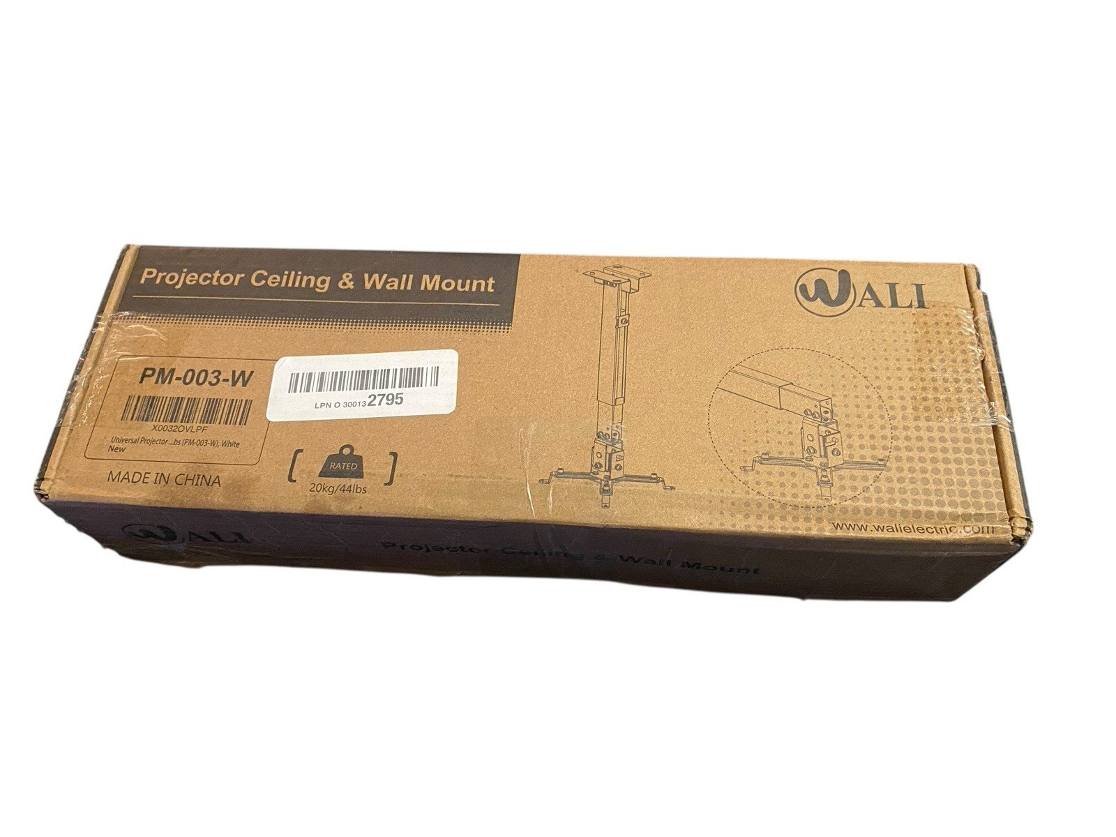 WALI Projector Mount Ceiling/Wall Universal 3-in-1 Bracket Extension Pole White