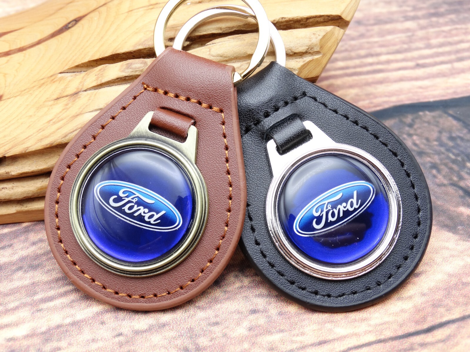 RARE VINTAGE BLUE FORD GENUINE LEATHER KEY FOB CHAIN RING Automotive CAR TRUCK