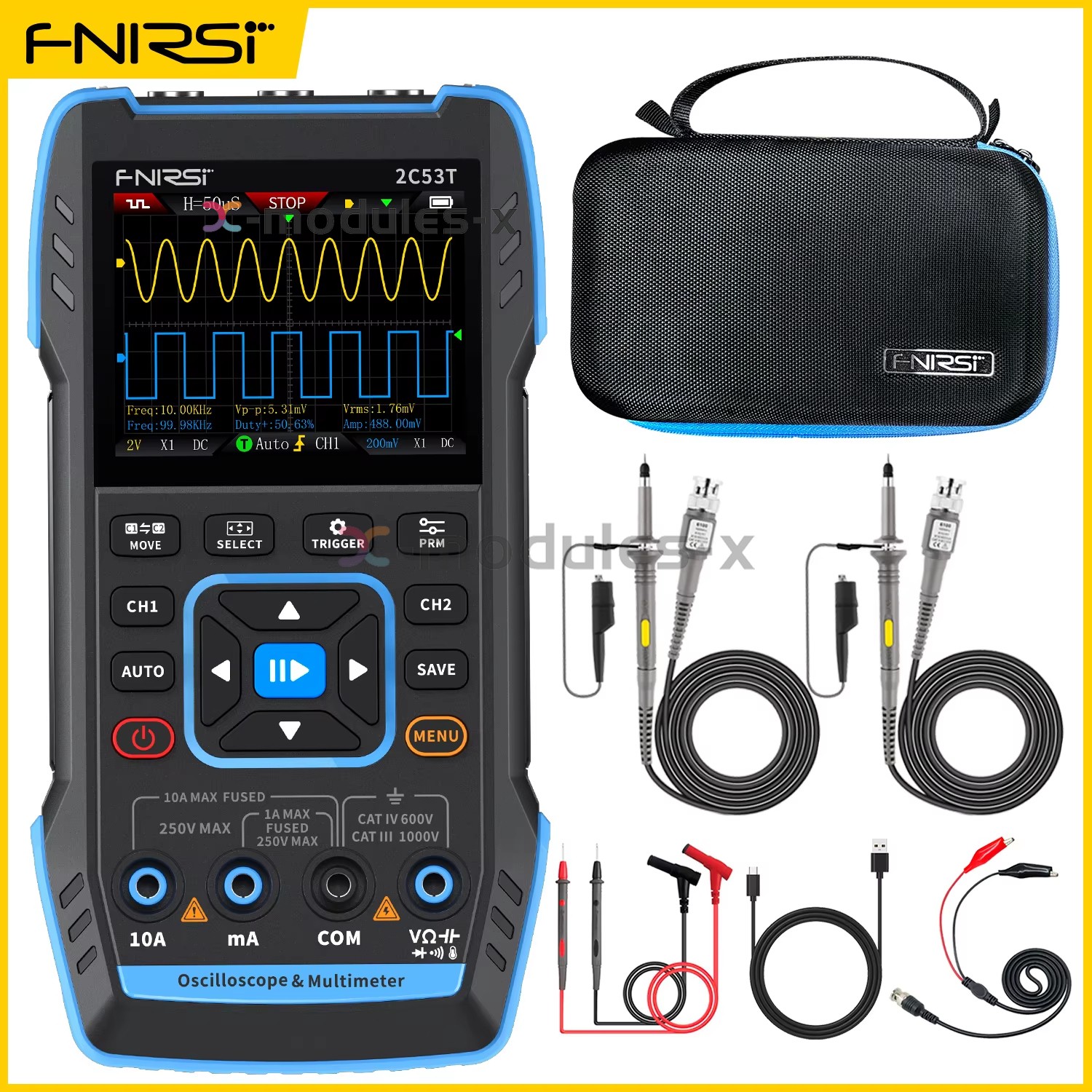 FNIRSI 2C53T 3 in 1 Handheld Oscilloscope Digital Multimeter Signal Generator US