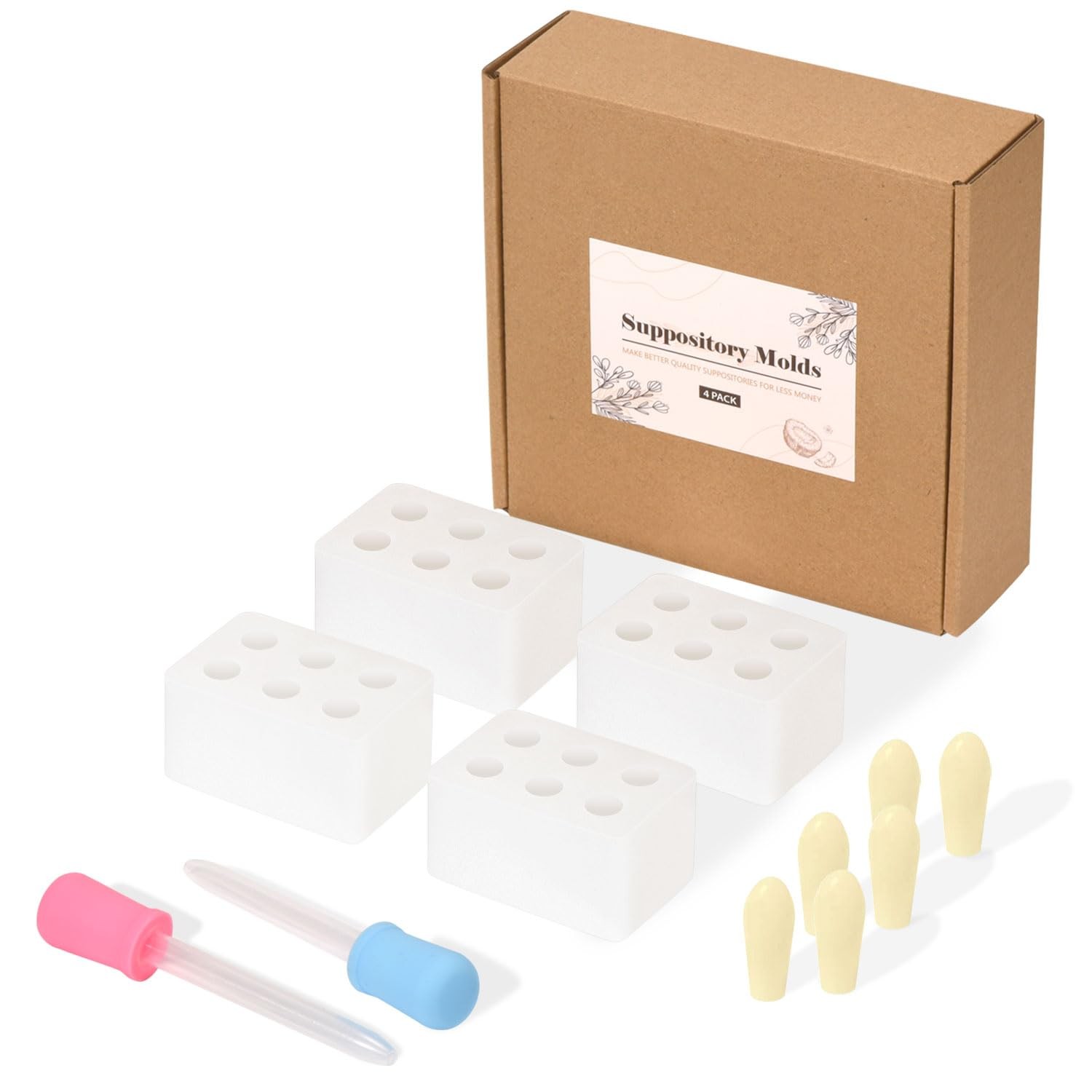 Reusable Suppository Molds Kit, 2ML | 4 Suppository Mold Trays + 10 Droppers