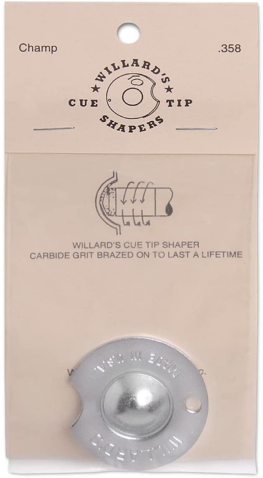 Willard's Pool cue TIP Shaper .358 inches Dime Radius