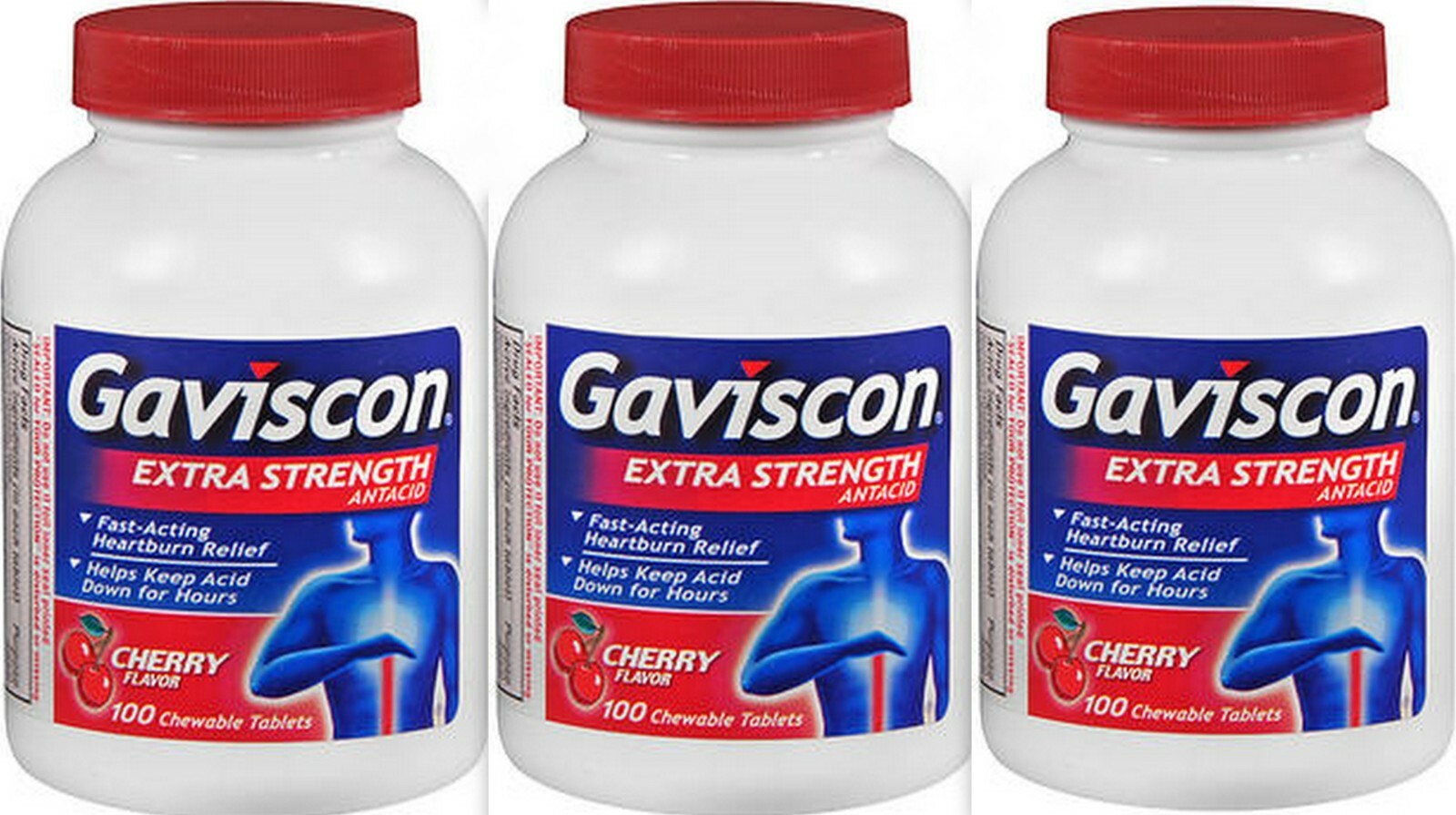 Gaviscon EXTRA Strength CHERRY Chewable Antacid Tablets 100ct ( 3 pack ) --